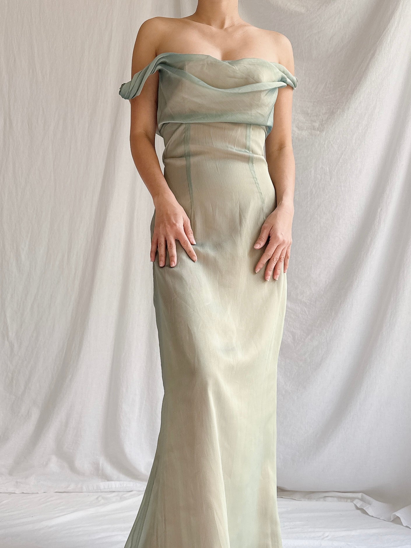 1990s Emanuelle Khanh Paris Seafoam Dress - S/6