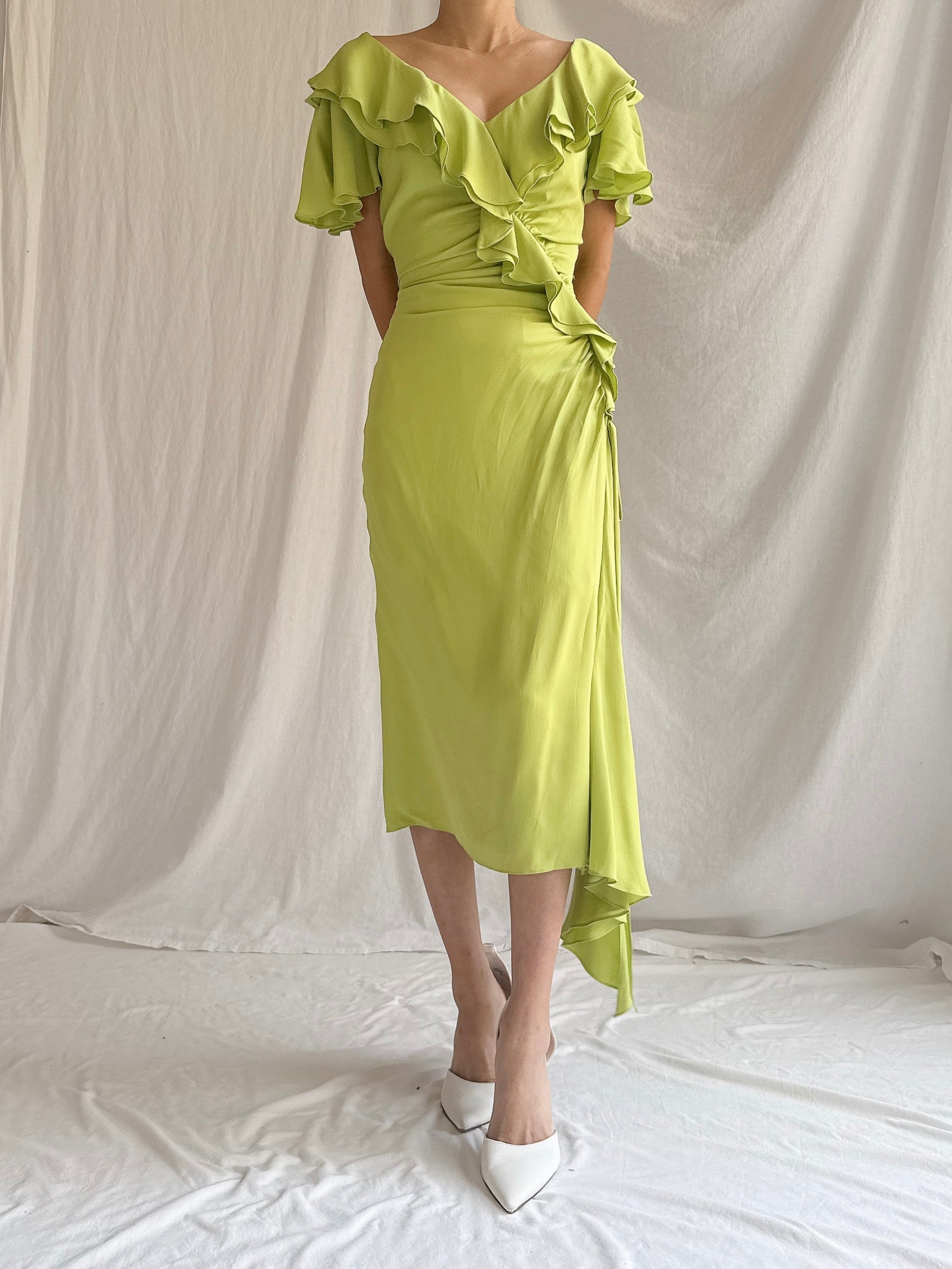 Vintage Chartreuse Belleville Sassoon  Silk Draped Dress - S