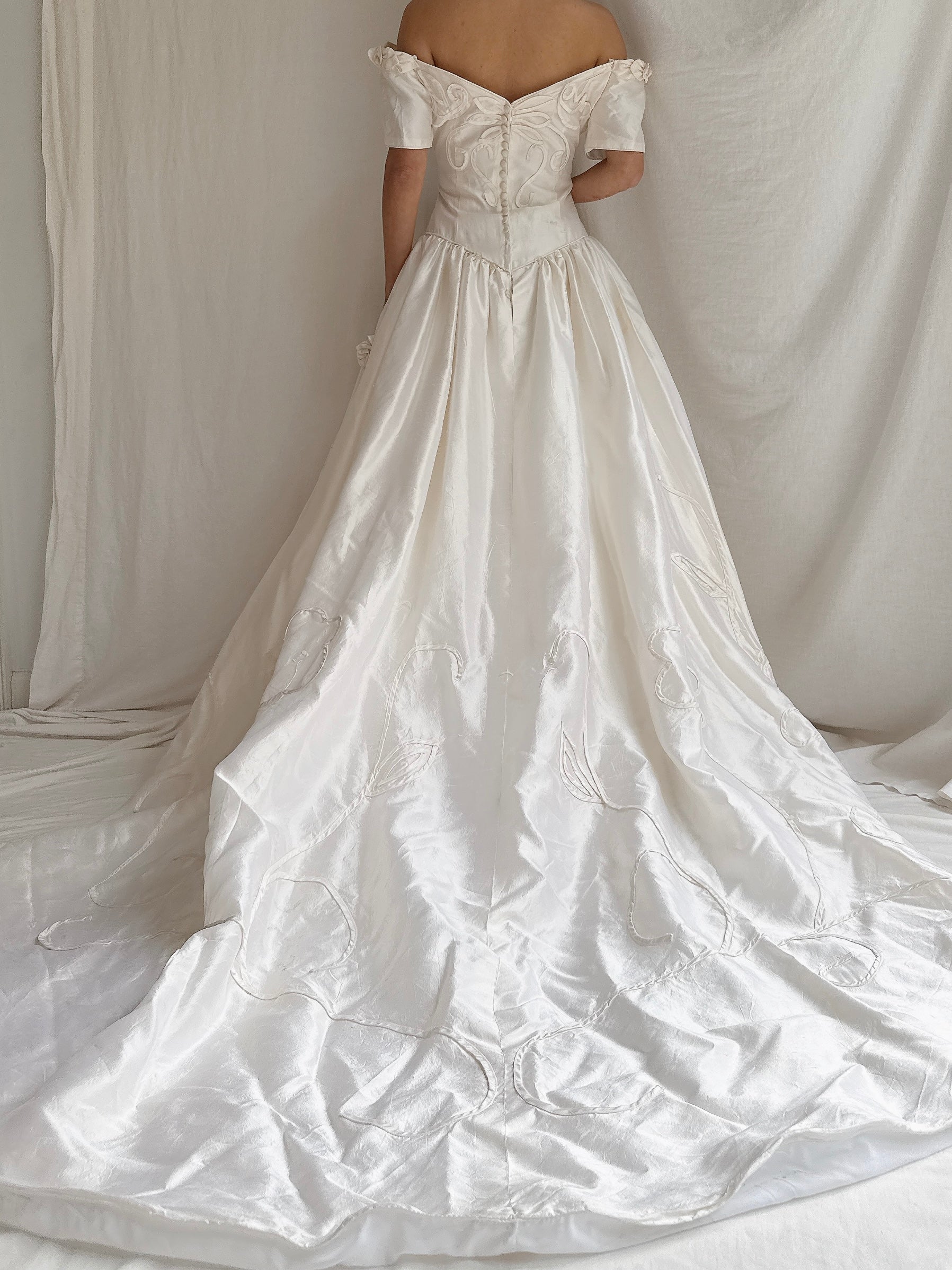 Vintage Silk Rosette Applique Dress - S