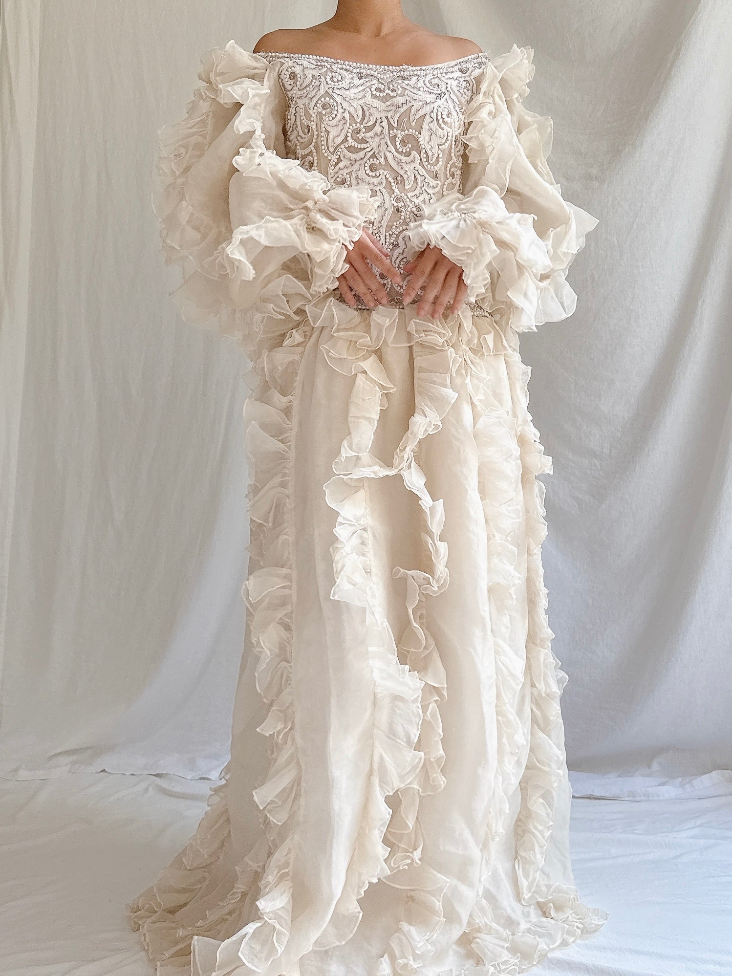 Vintage Oscar de la Renta Silk Organza Embellished Gown - M