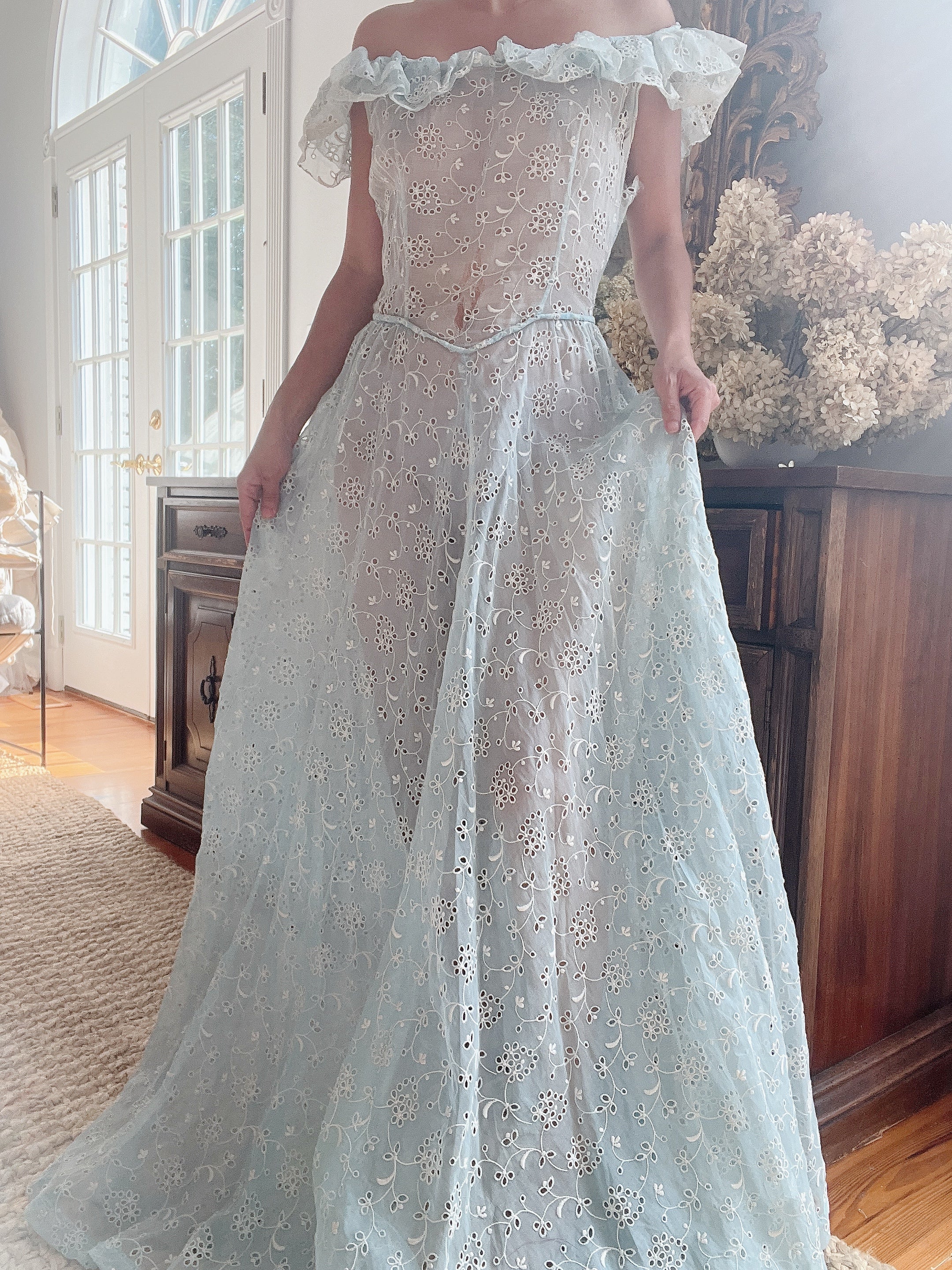 blue organdy dress 1930s Blue Organdy Dress - XS