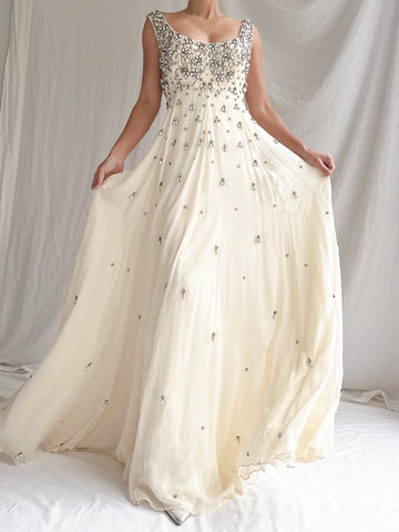 1960s Hand-Beaded Pearl Gown - S/M