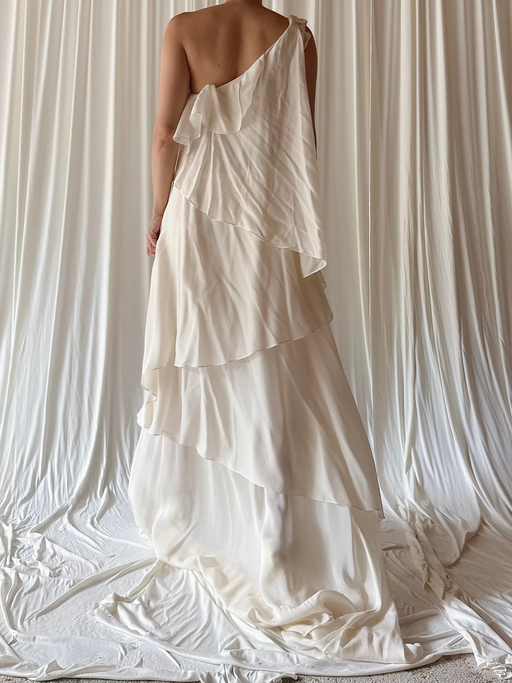 Silk One Shoulder Dress - M