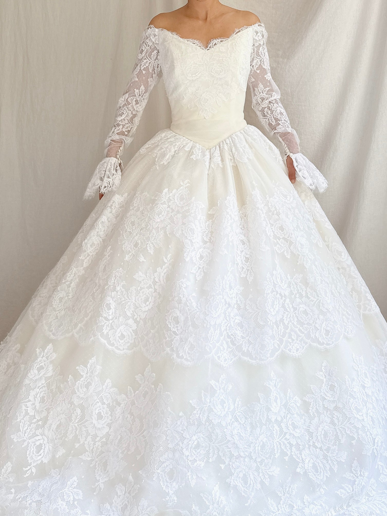 Vintage Lazaro Lace Basque Waist Gown - S