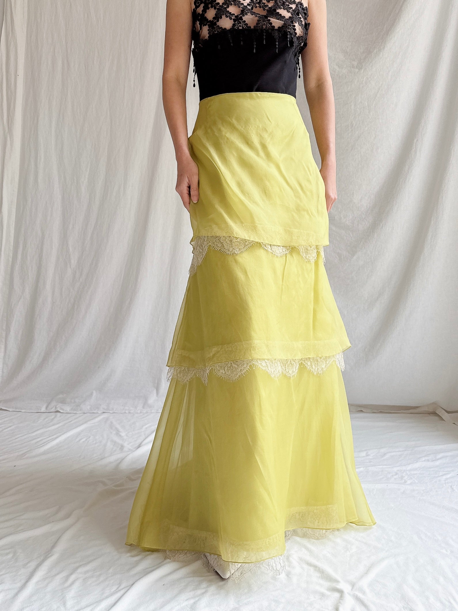 Vintage Maria Coca Silk Organza Tiered Skirt - L/US 14