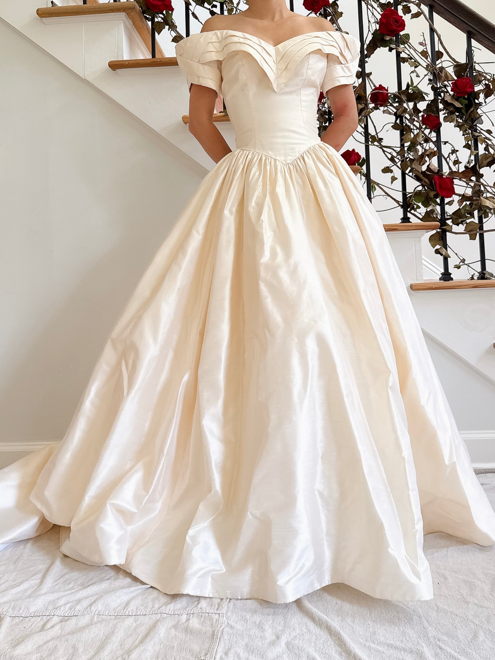 Vintage Raw Silk Off the Shoulder Gown - 33.5B/26W/58L from shoulder