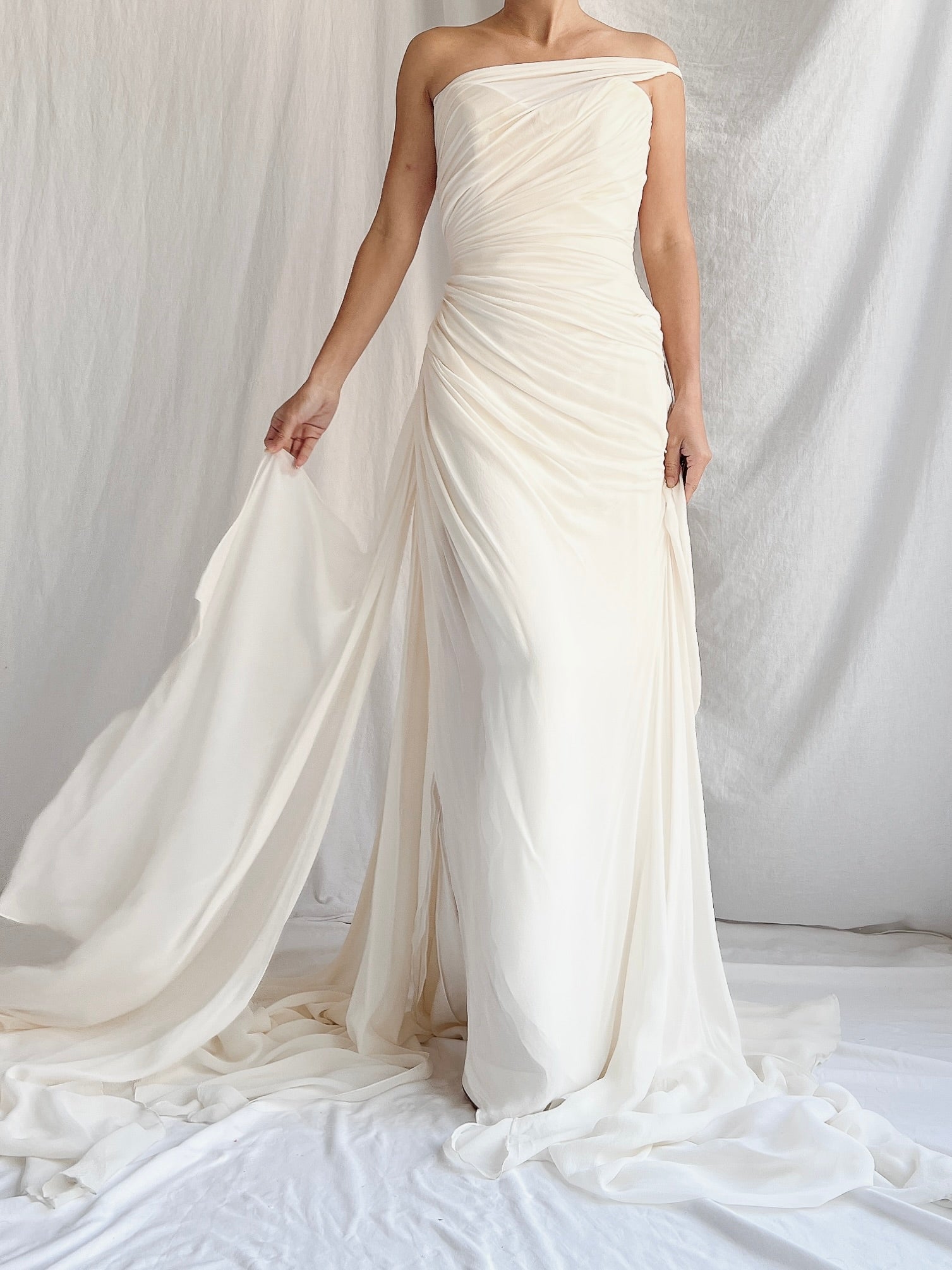 Romona Keveza Silk Draped Gown - S/M