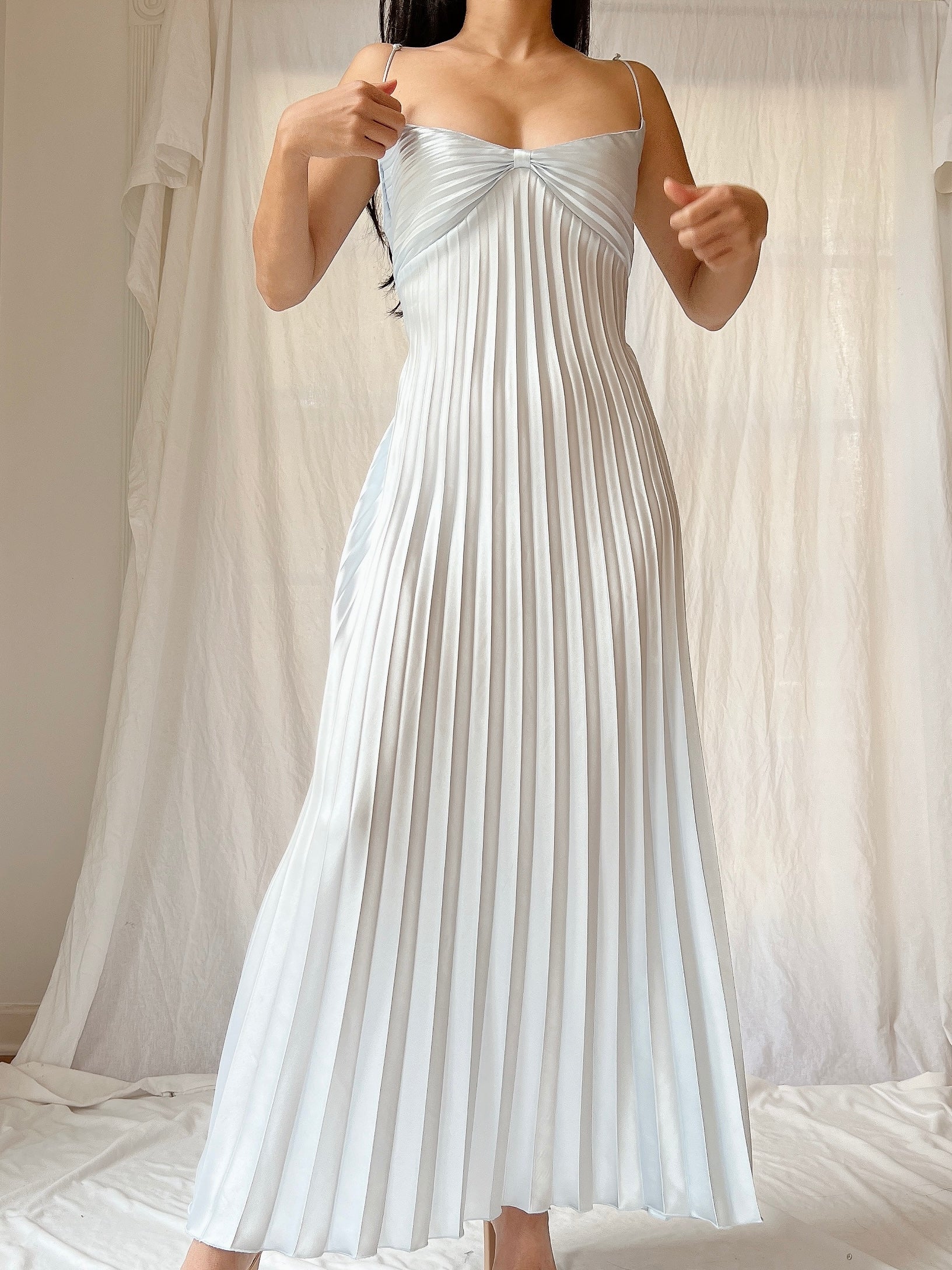 pleated slip dress Solid Pleated Slip Midi Dress JardinVue