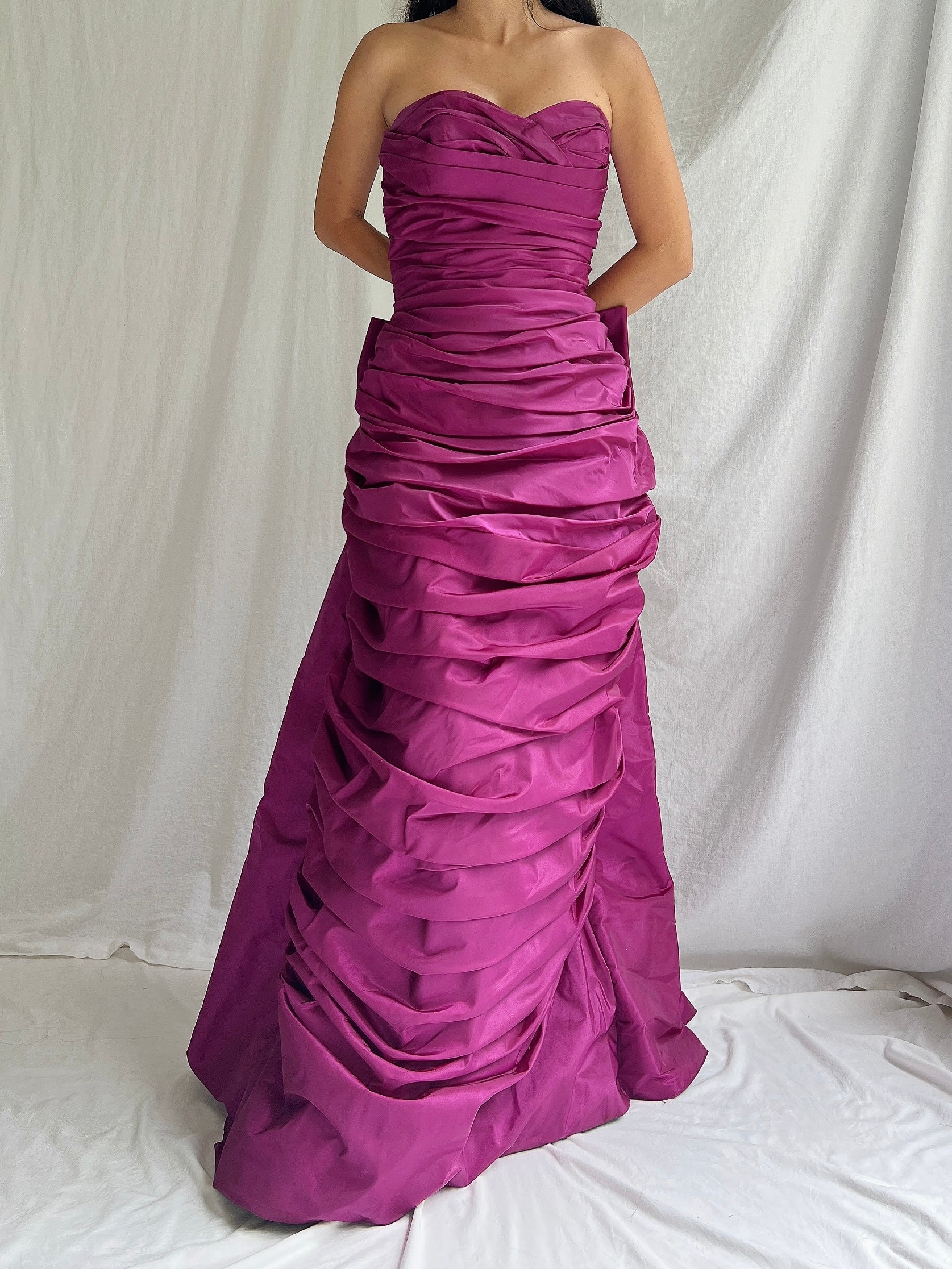 1990s Victor Costa Ruche Gown - S/6