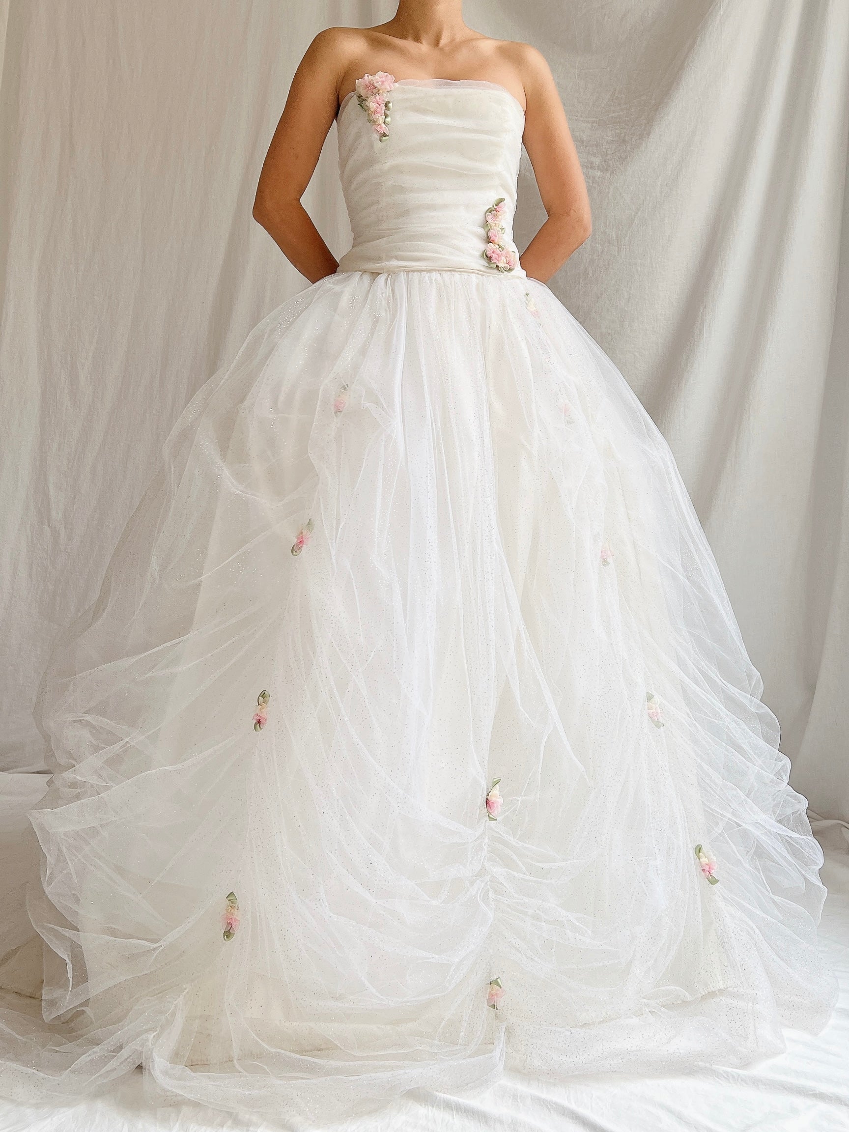 Vintage Strapless Tulle Rosette Gown - XS/2