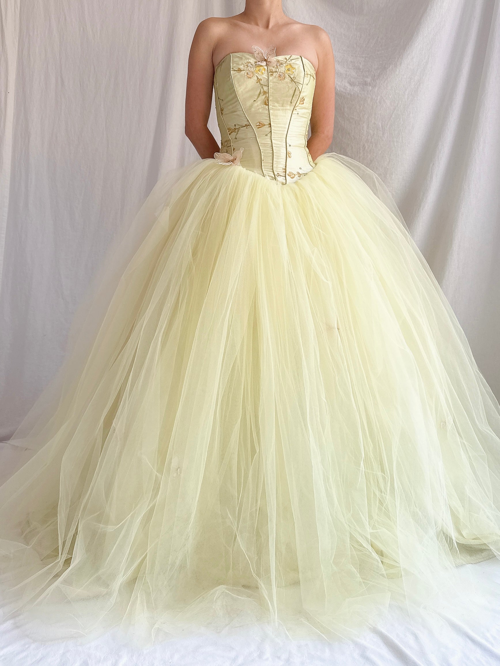 Vintage Raw Silk and Tulle Gown - XS-S