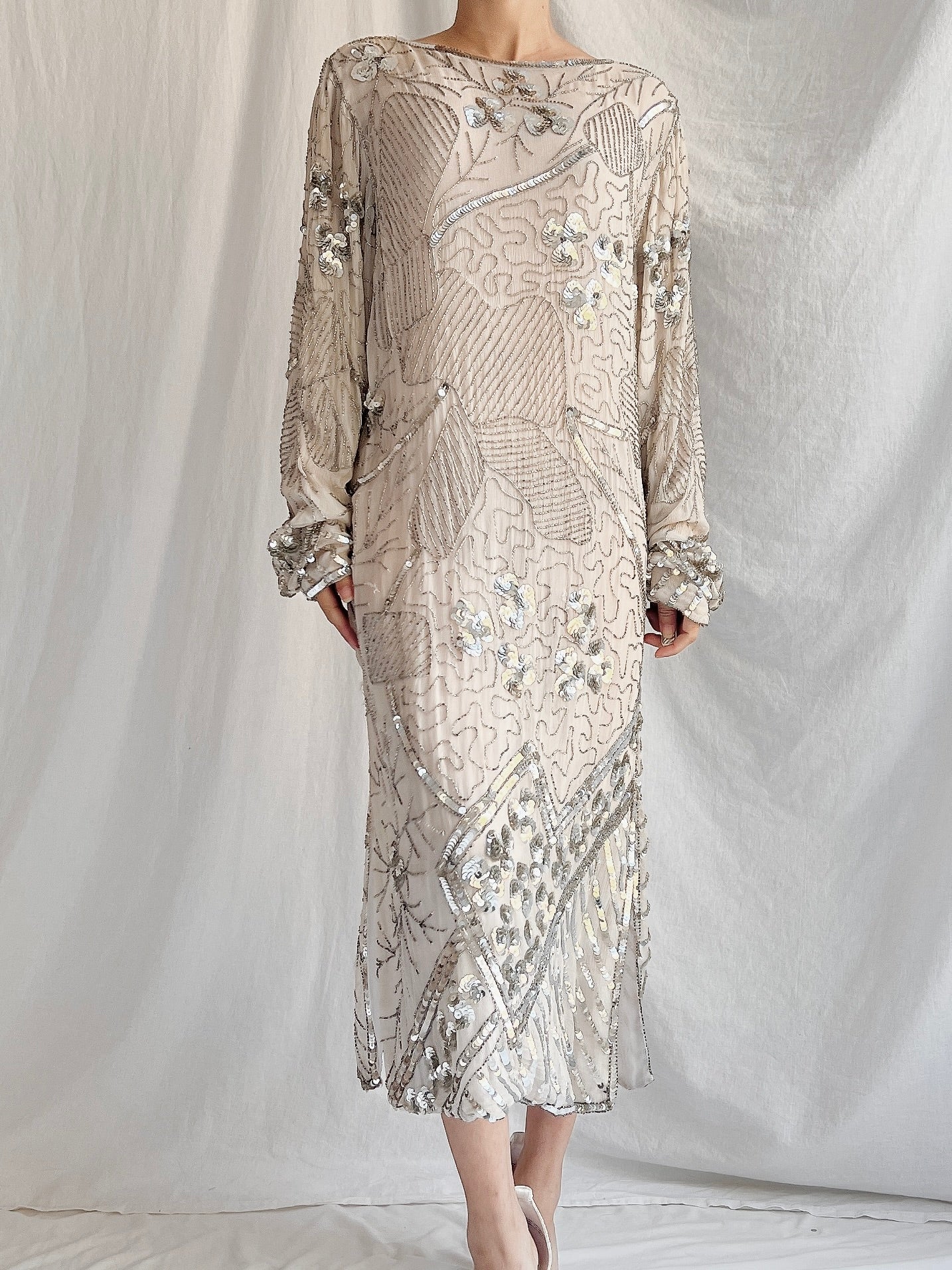 1980s Silk Sequins Dress - M