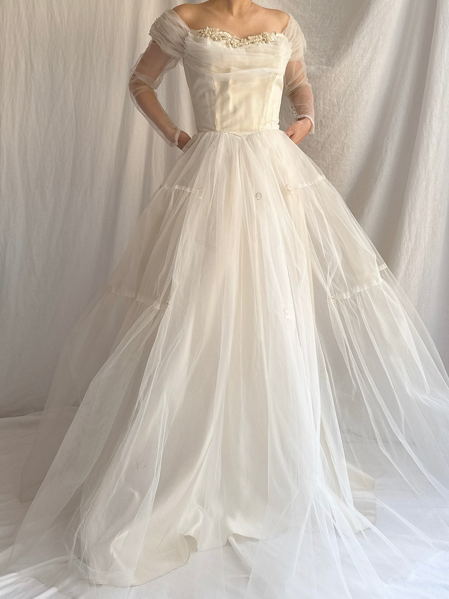 1950s Tulle Off-the-shoulder Gown - XS