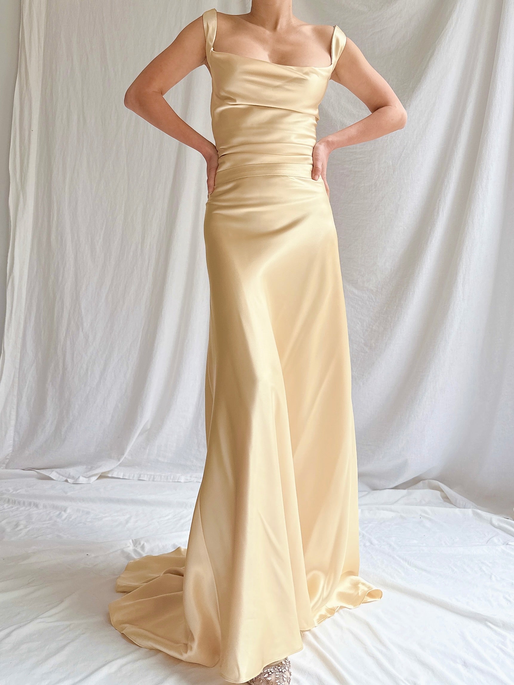 1990s Gold Satin Gown - M/6
