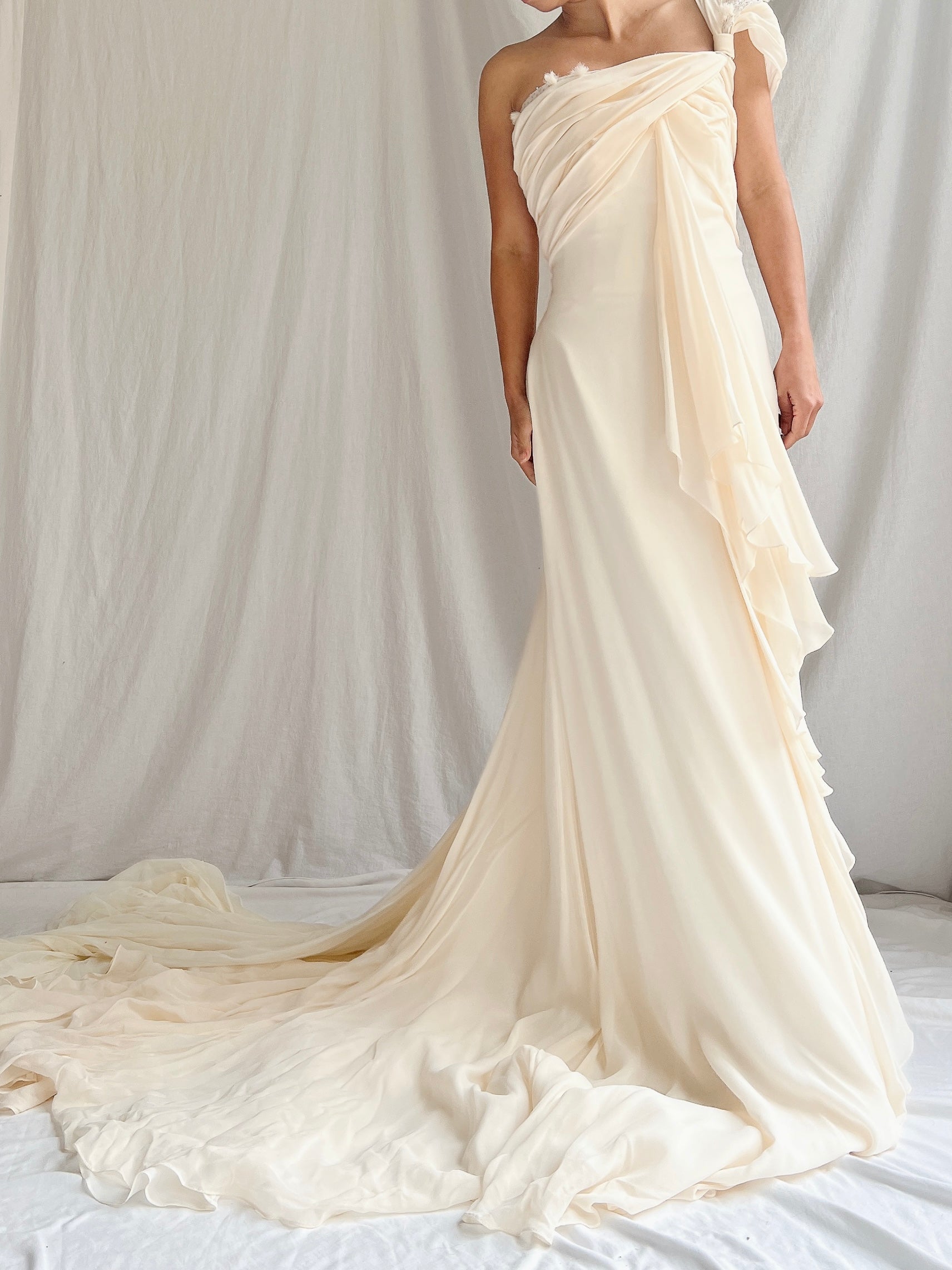 Vintage Silk One-Shoulder Gown - M