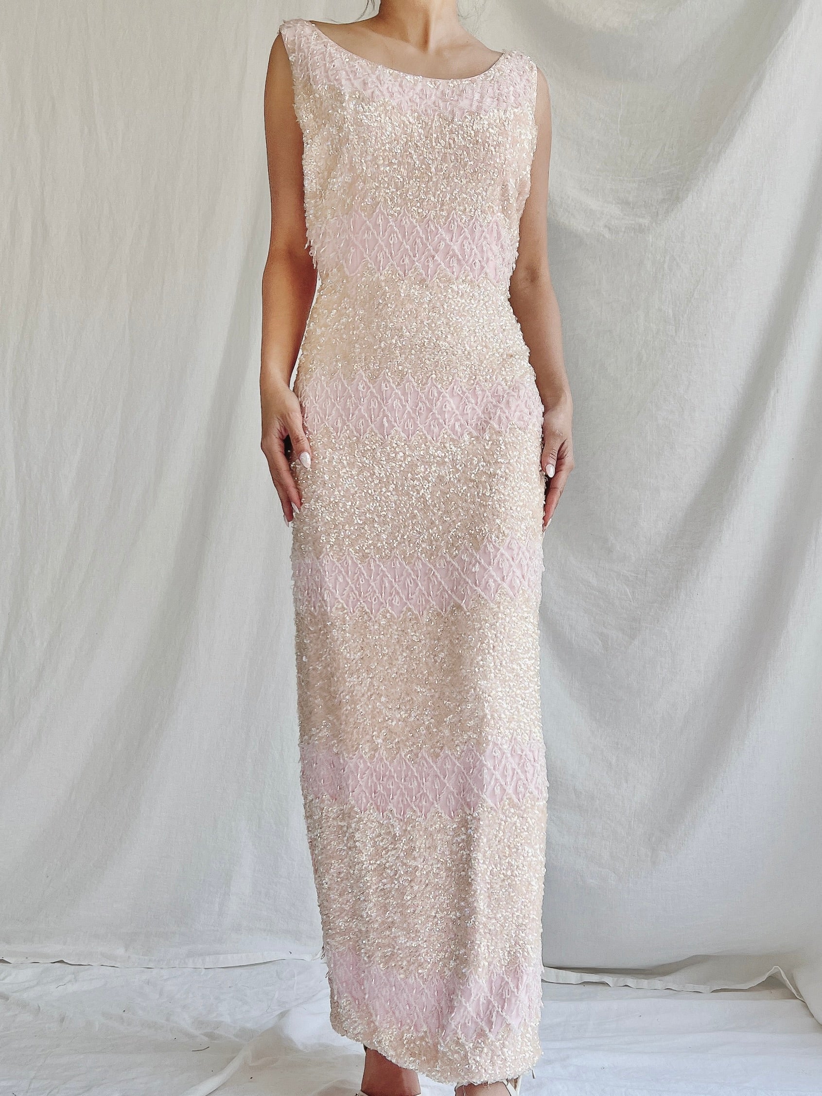 1960s Pink Silk Sequins Dress - SM