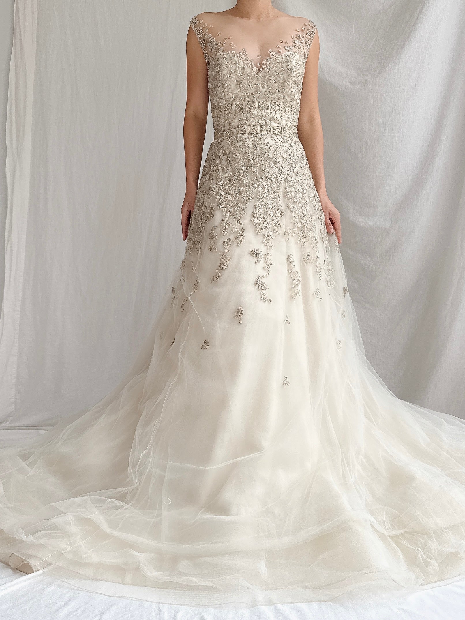 Vintage Tulle Metallic Flower Gown - M/6