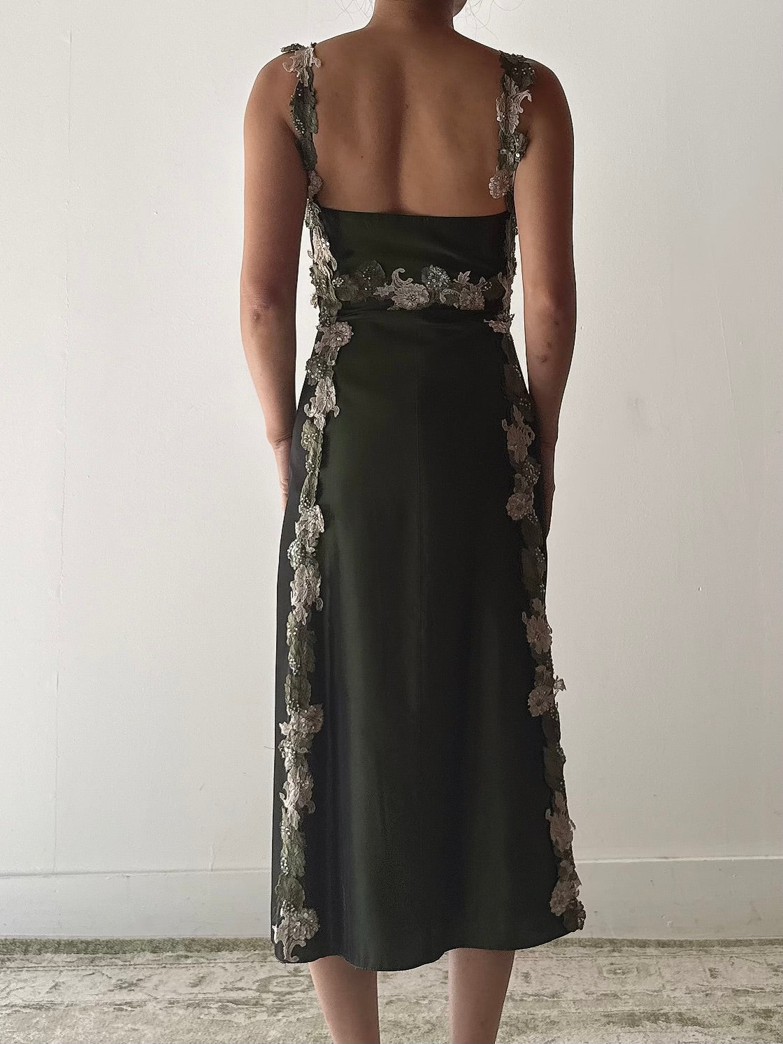Vintage Green Lace Trimmed Dress - L