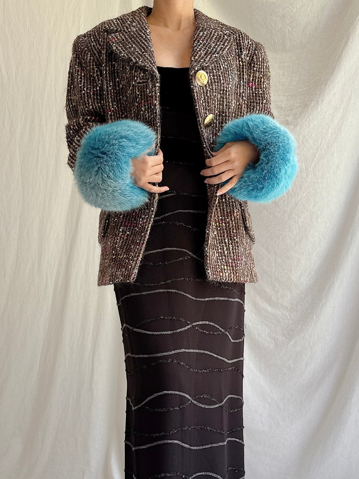 Vintage Tweed and Fox Fur Trim Jacket - M
