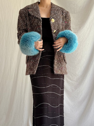 Vintage Tweed and Fox Fur Trim Jacket - M