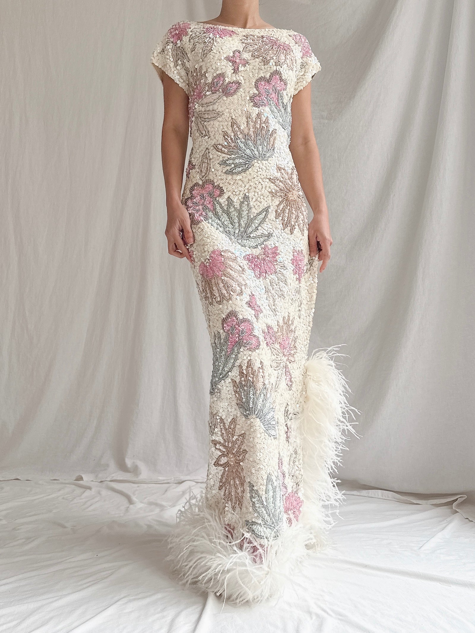 1960s Wool Beaded Gown - M