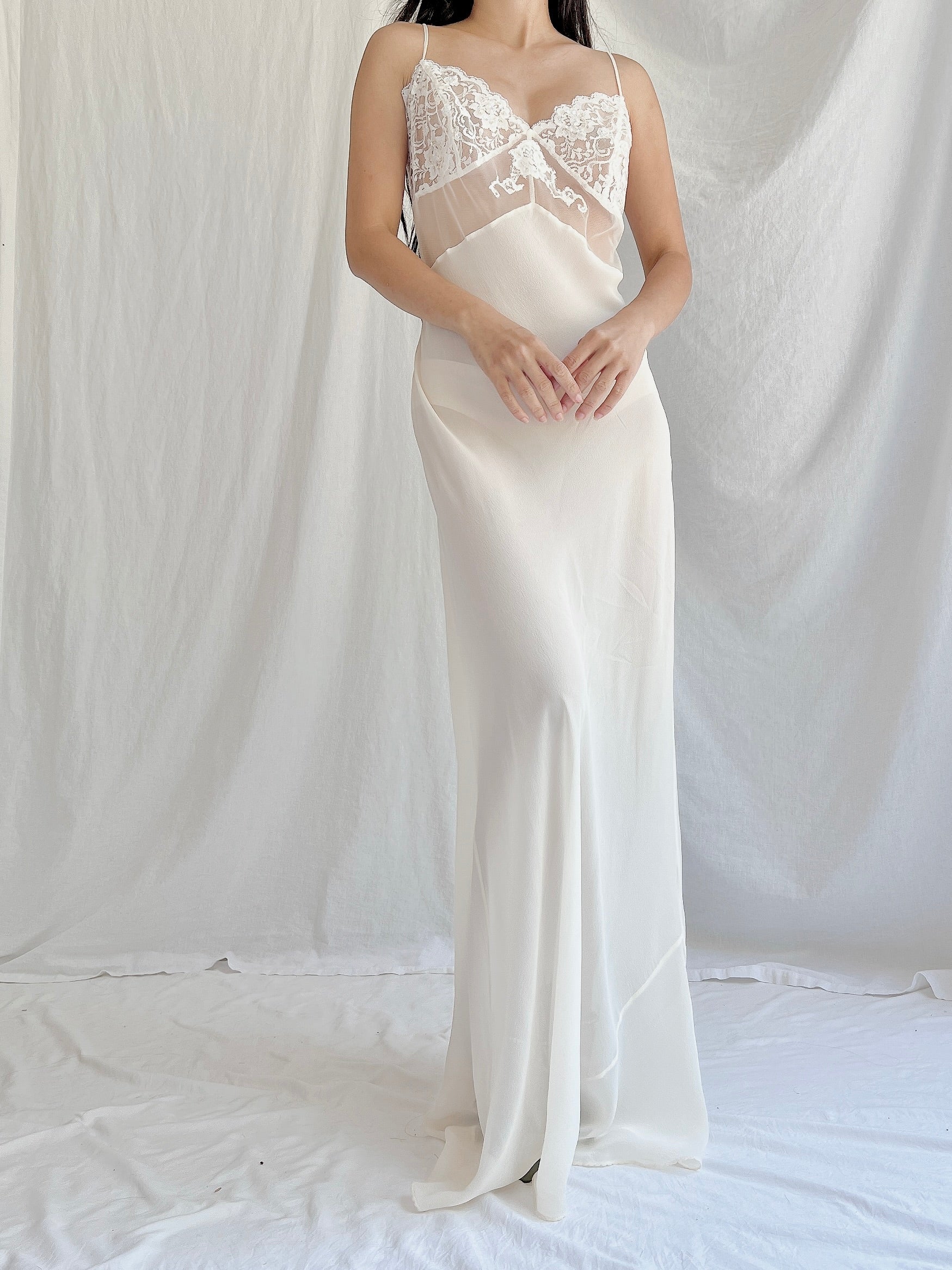 Vintage Sheer Silk Chiffon Slip Gown - M