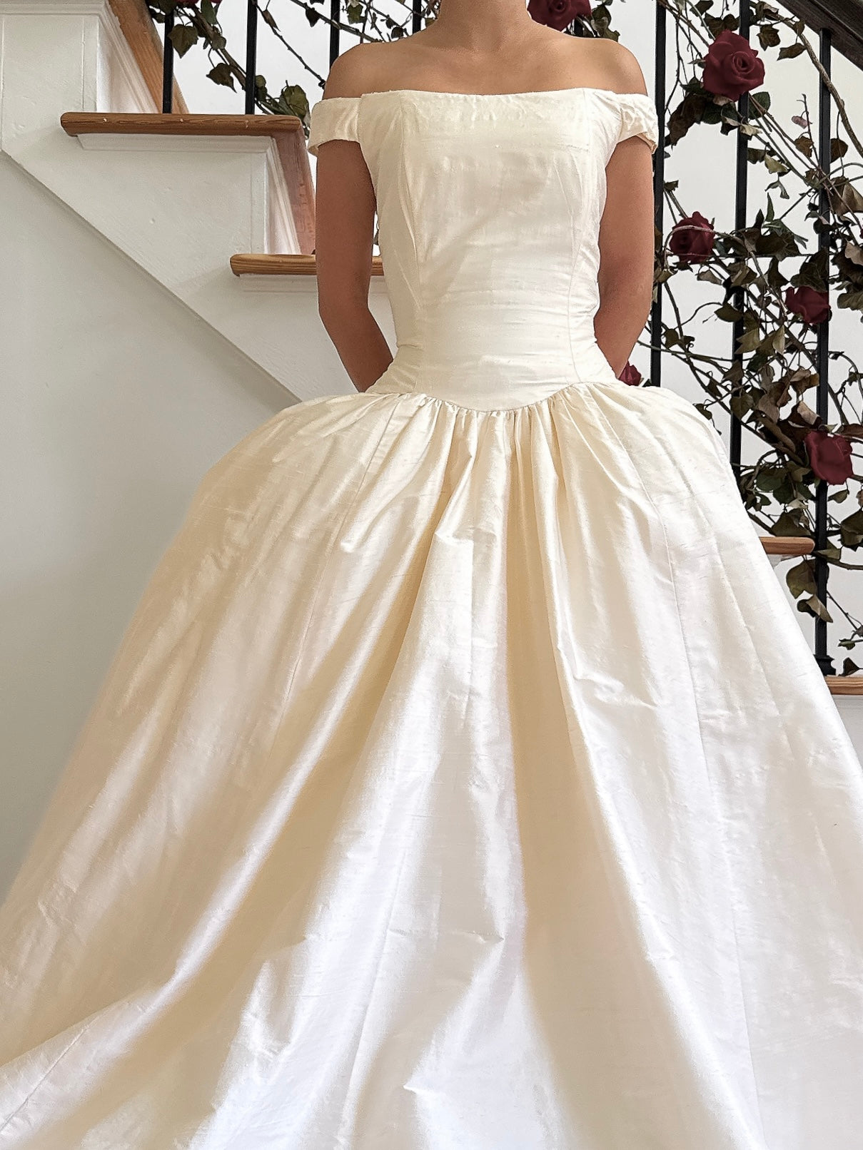 Vintage Raw Silk Portrait Collar Gown - M