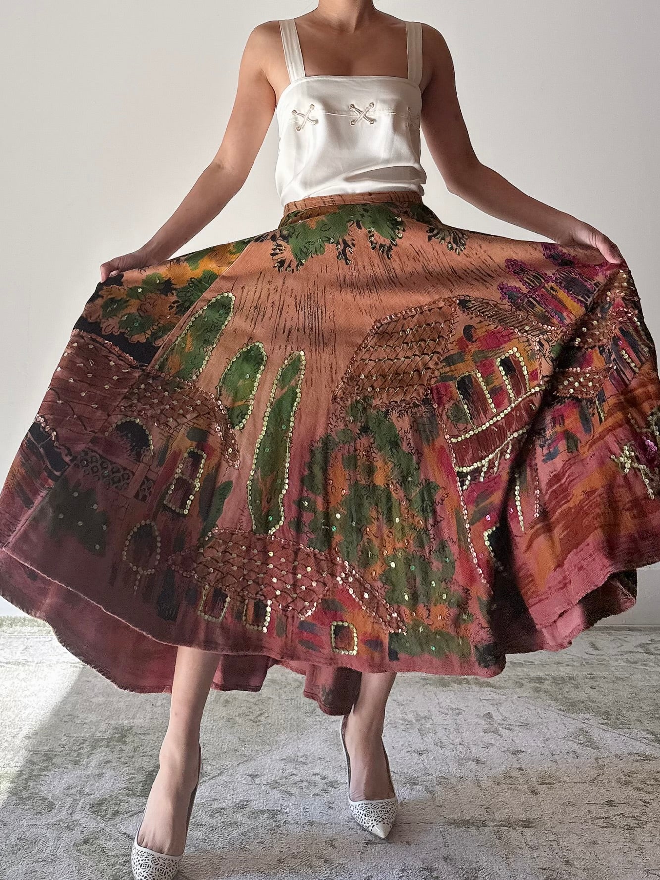 Vintage Monica Velvet Brown Abstract Skirt - M