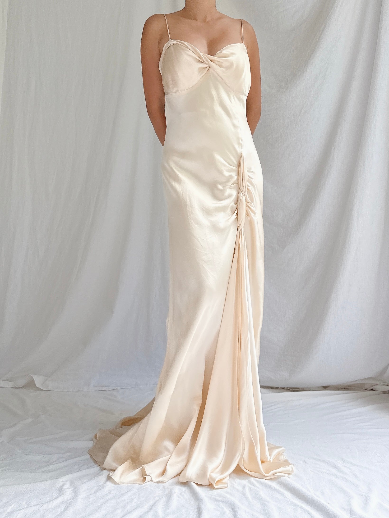Vintage Silk Spaghetti Straps Gown - S