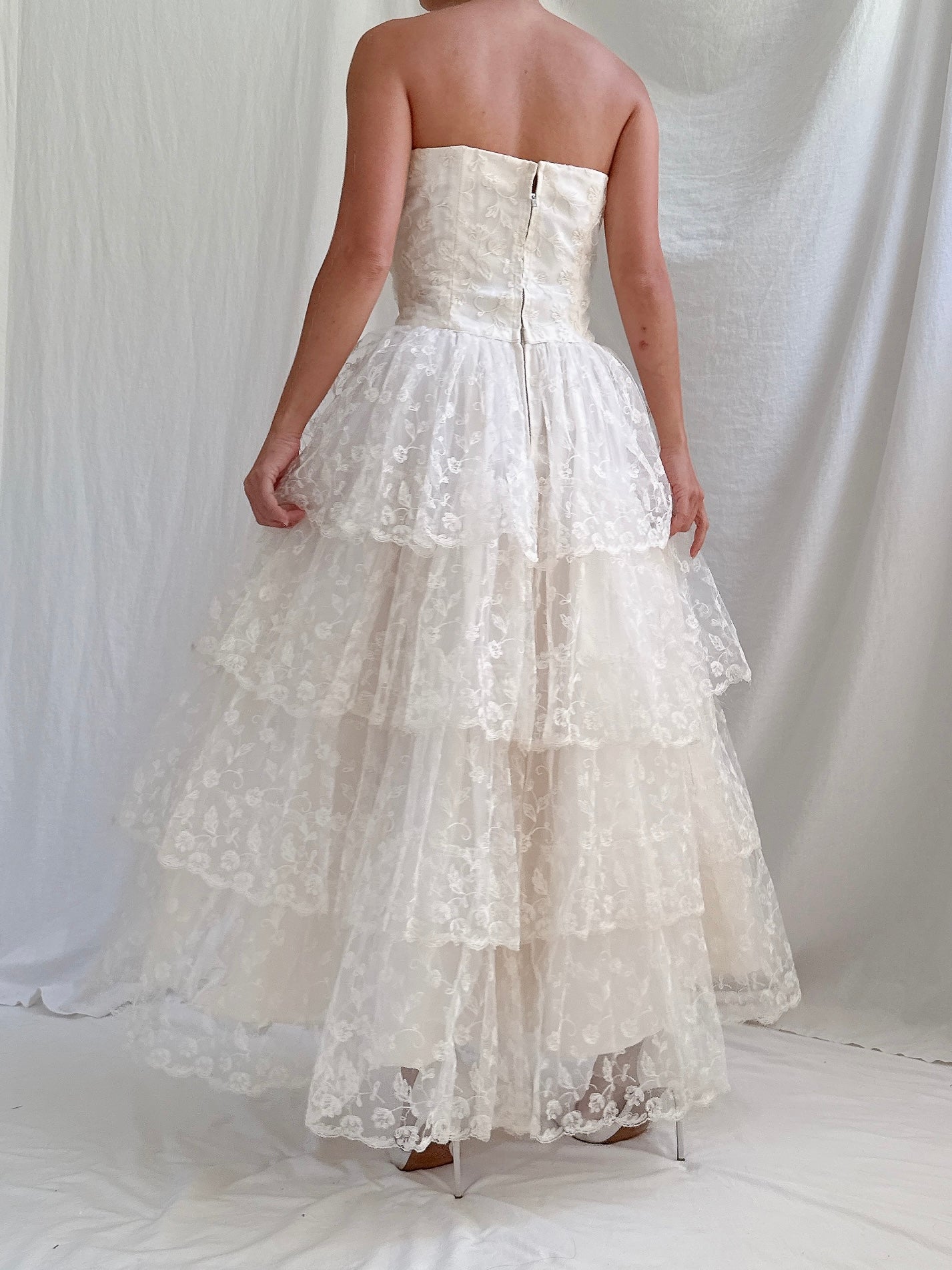 1950s Embroidered Tulle Dress -XS