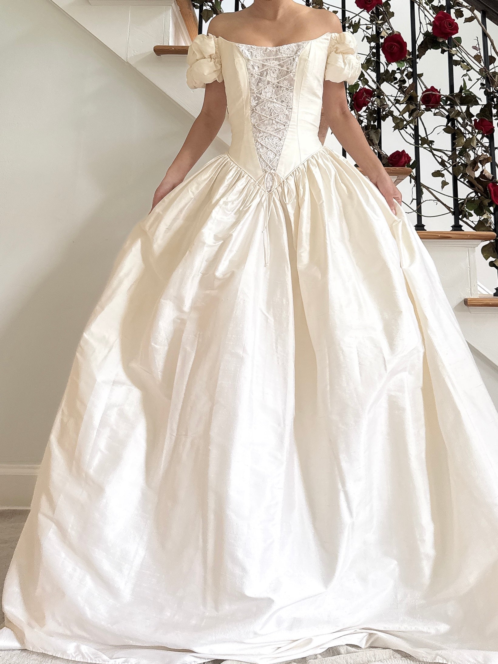Vintage Guzzo Toronto Off-the-Shoulder Silk Dupioni Gown - S