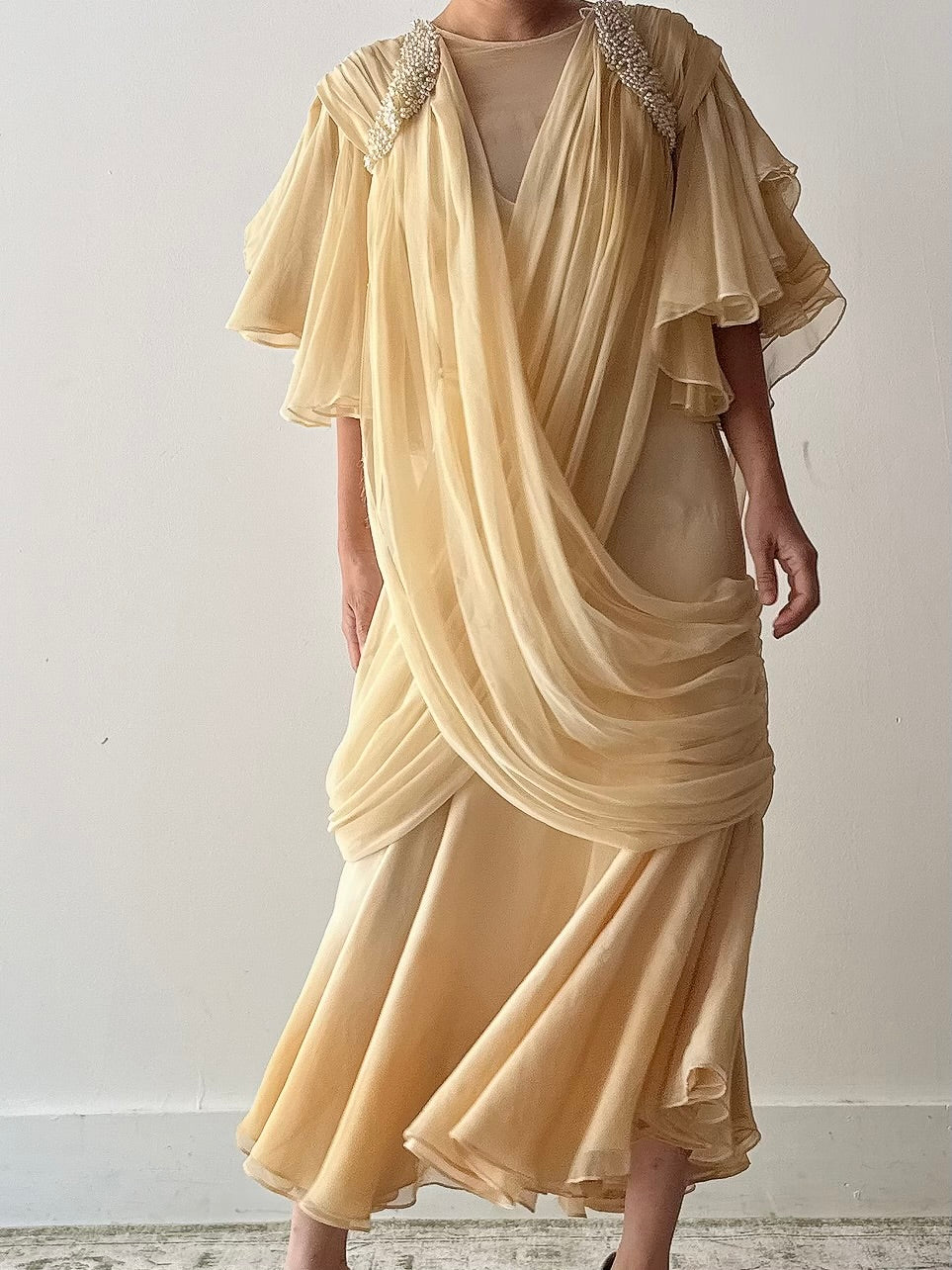 Vintage Marinelli Chiffon Draped Dress - M