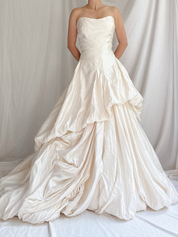 Vintage Silk Anna Maier Corset Draped Gown - M-L