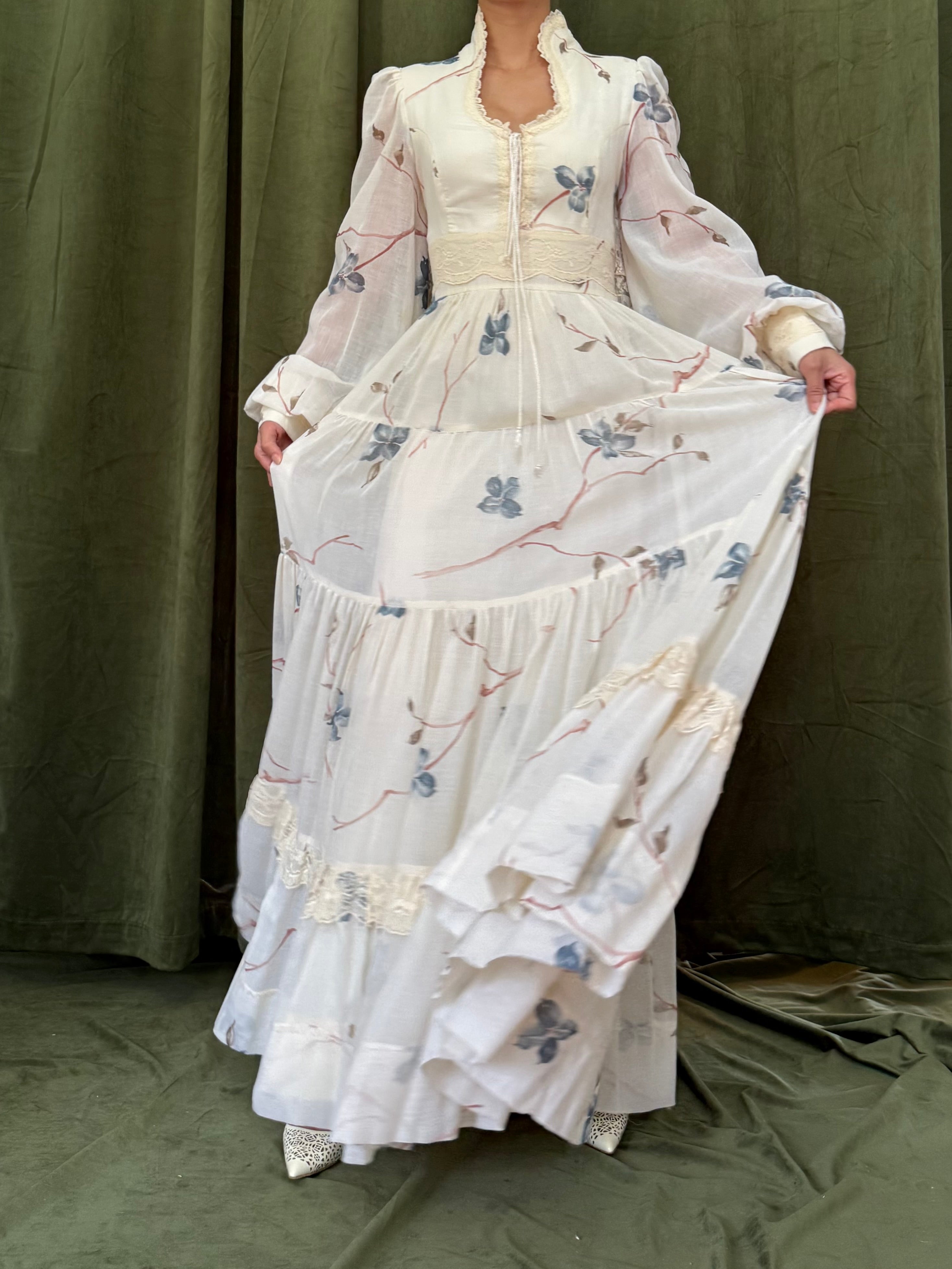 1970s Rare Gunne Sax Cotton Poet Sleeve Dress - S