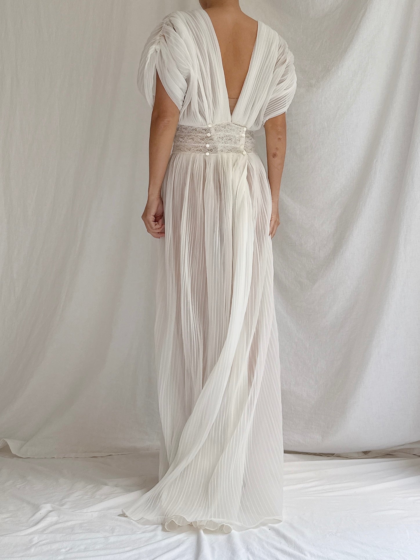 1960s Reversible Crystal Pleat Sheer Tricot Gown -  S