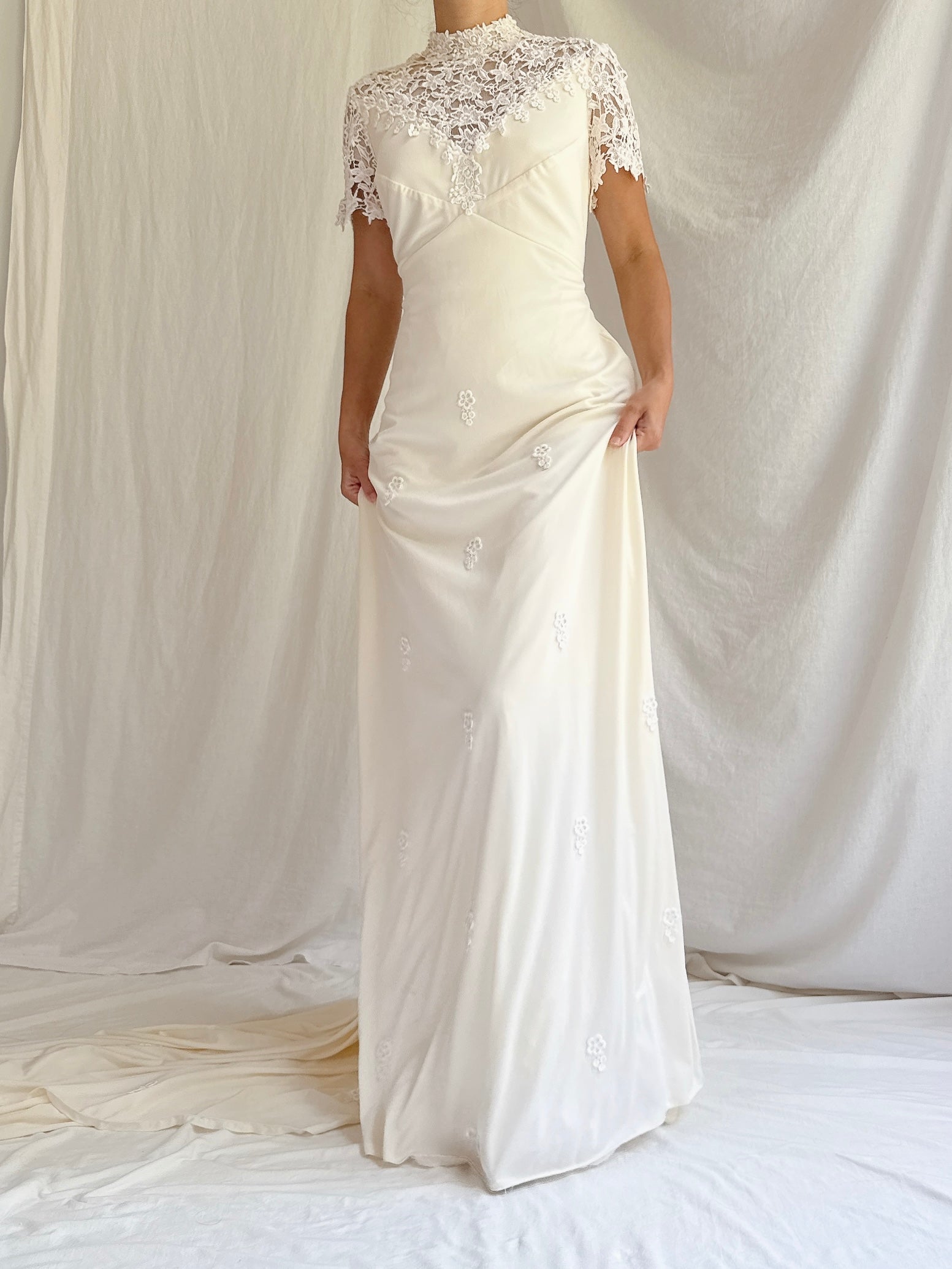 1960s High Neck Jersey Gown - S