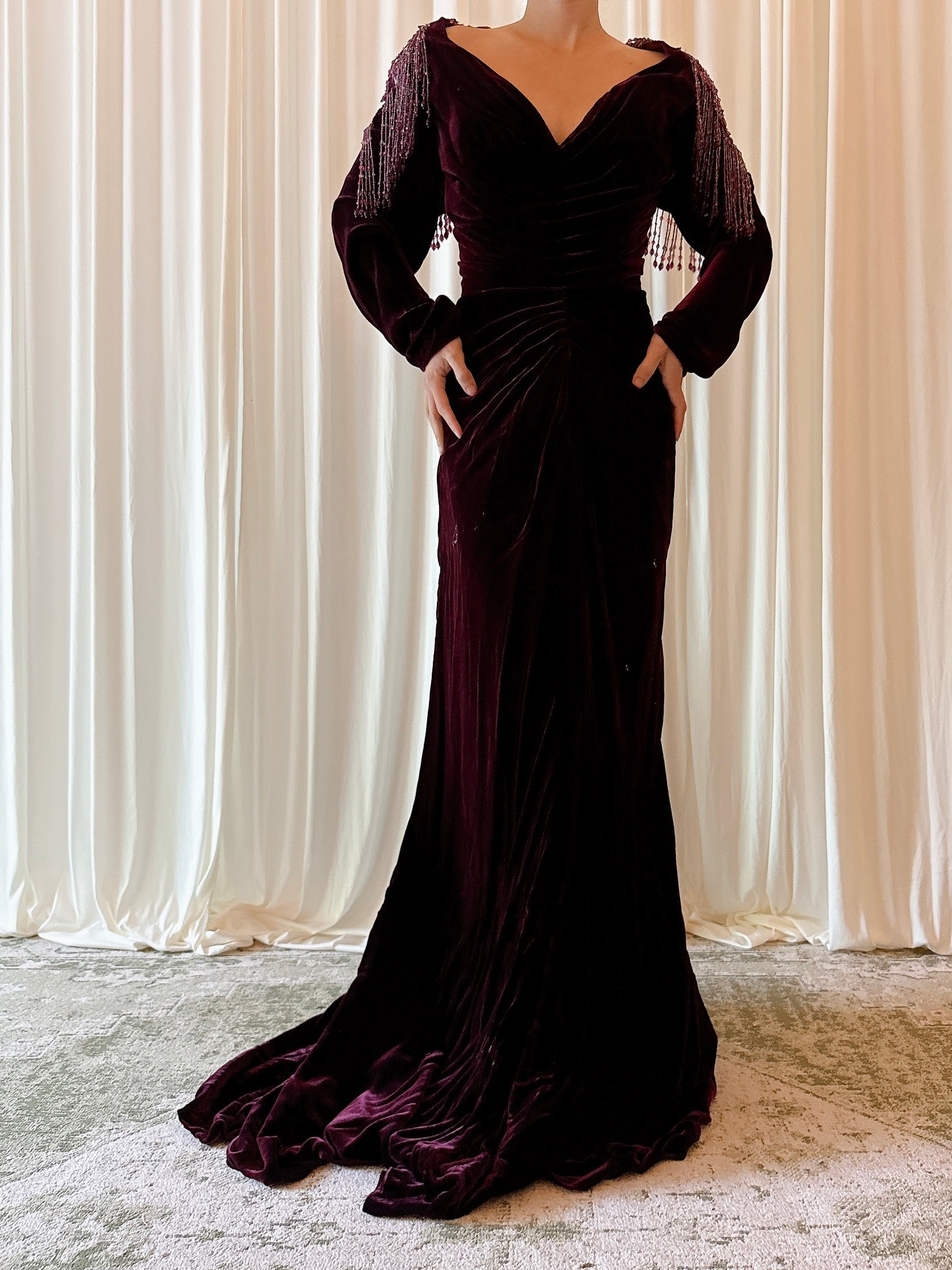 Vintage Belleville Sassoon Cranberry Velvet Dress - UK 18
