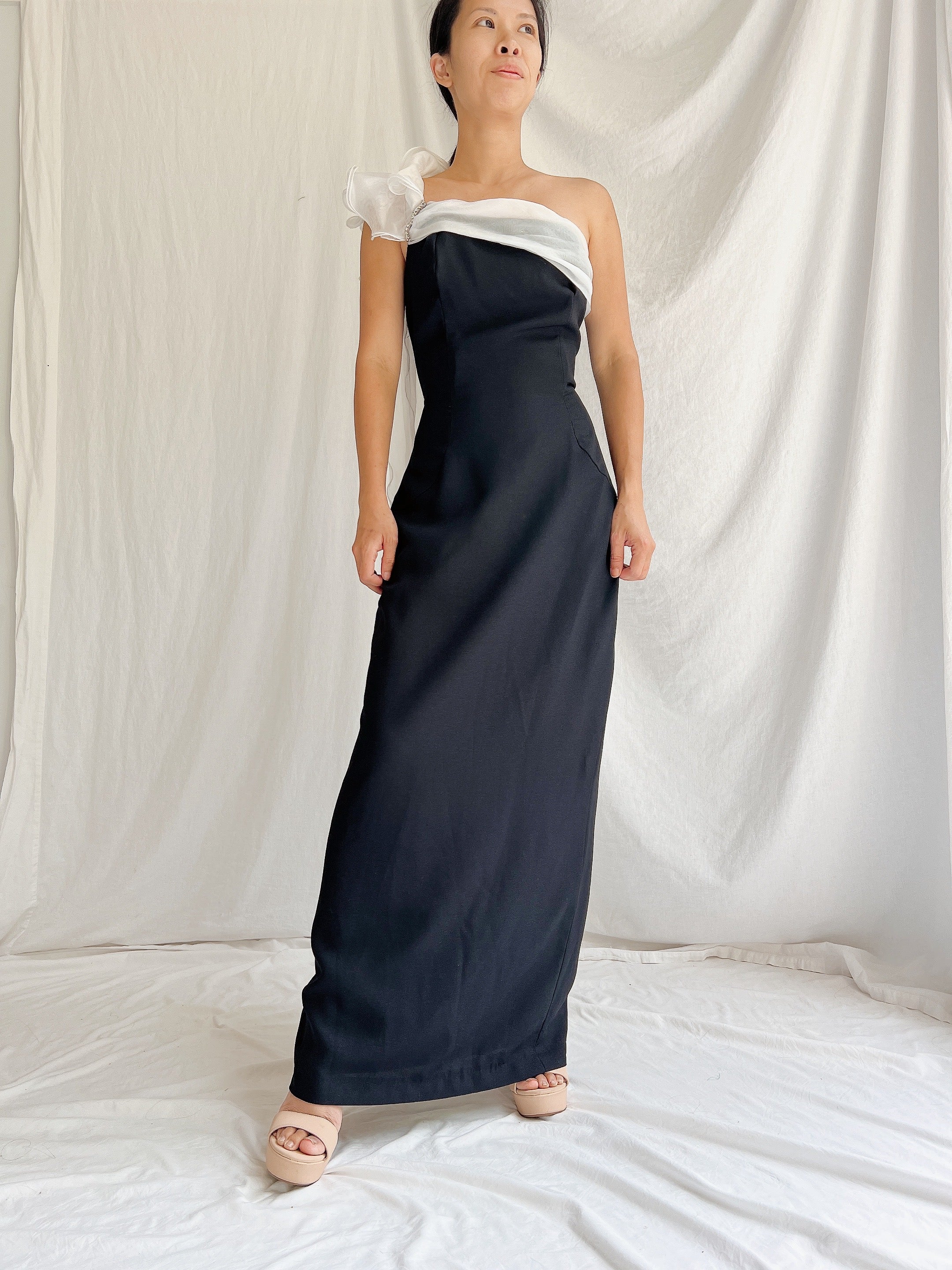 Vintage Rayon One Shoulder Gown - S