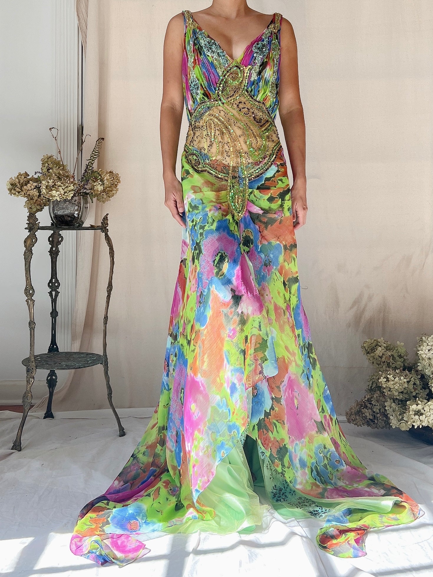 Vintage Multicolored Chiffon and Mesh Dress - S (US 6) | G O S S A M E R Vintage Multicolored Chiffon and Mesh Dress - S (US 6) | G O S S A M E R