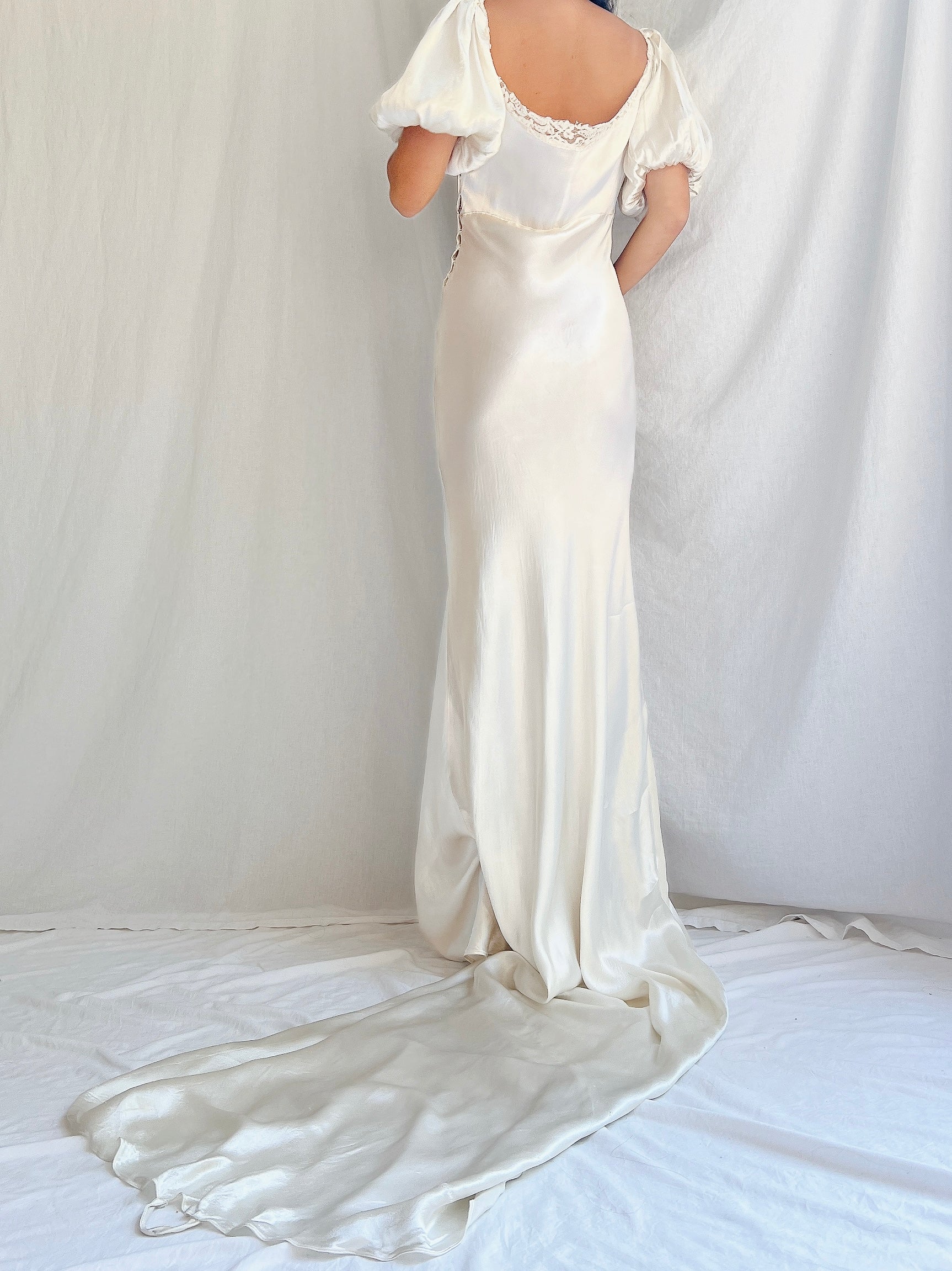 1930s Satin Puff Sleeves Dress - XS 1930s Satin Puff Sleeves Dress - XS