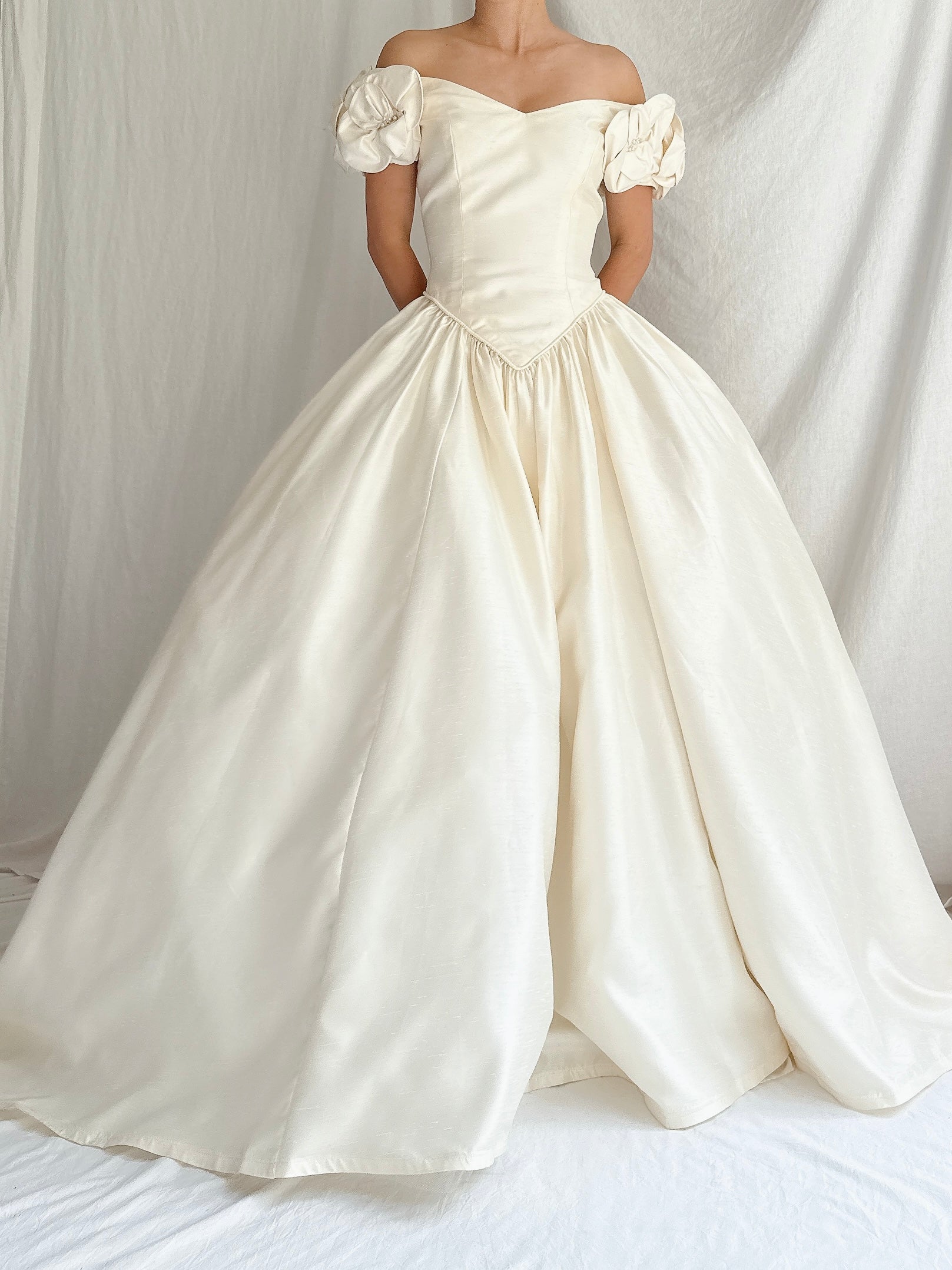 Vintage Raw Silk Basque Waist Gown - S
