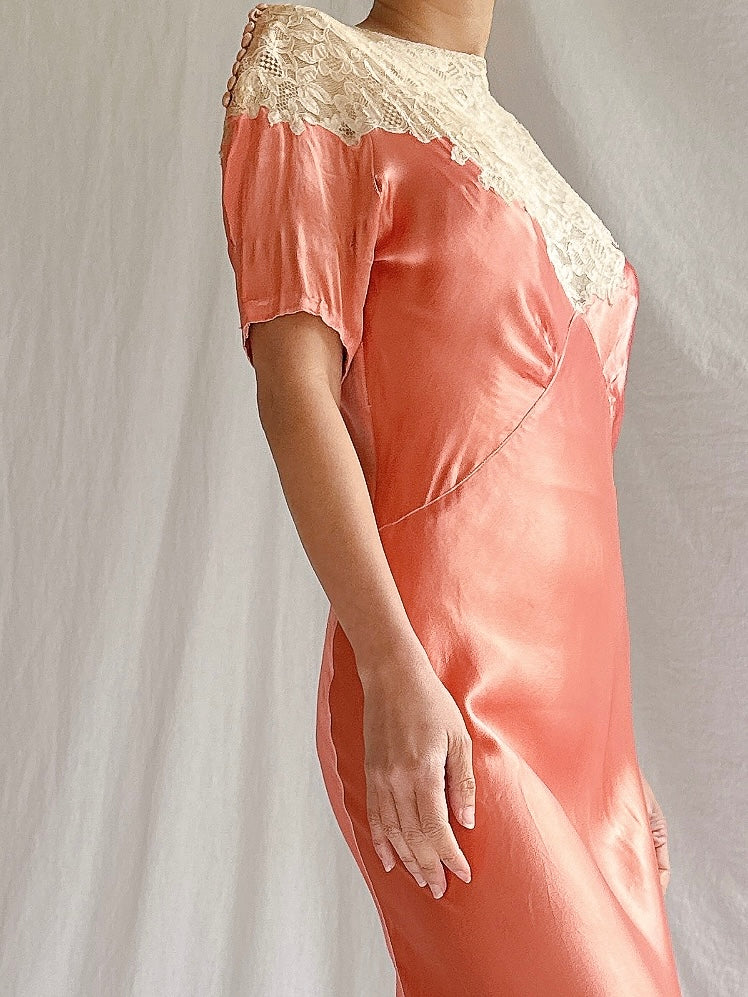 1930s Coral Satin Dress - XS/S