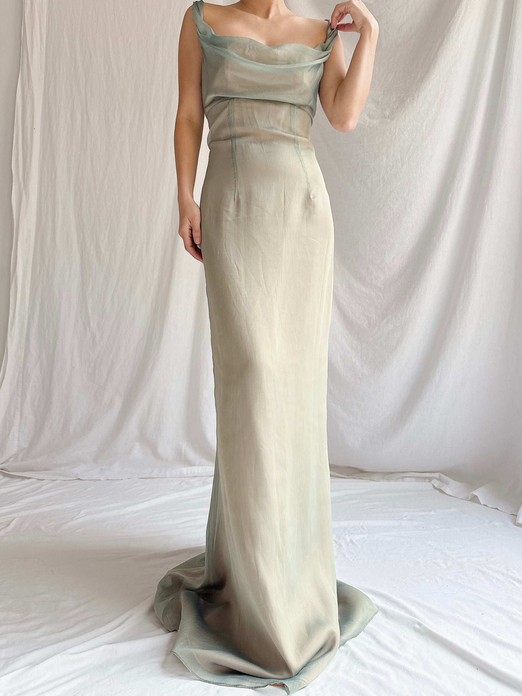 1990s Emanuelle Khanh Paris Seafoam Dress - S/6