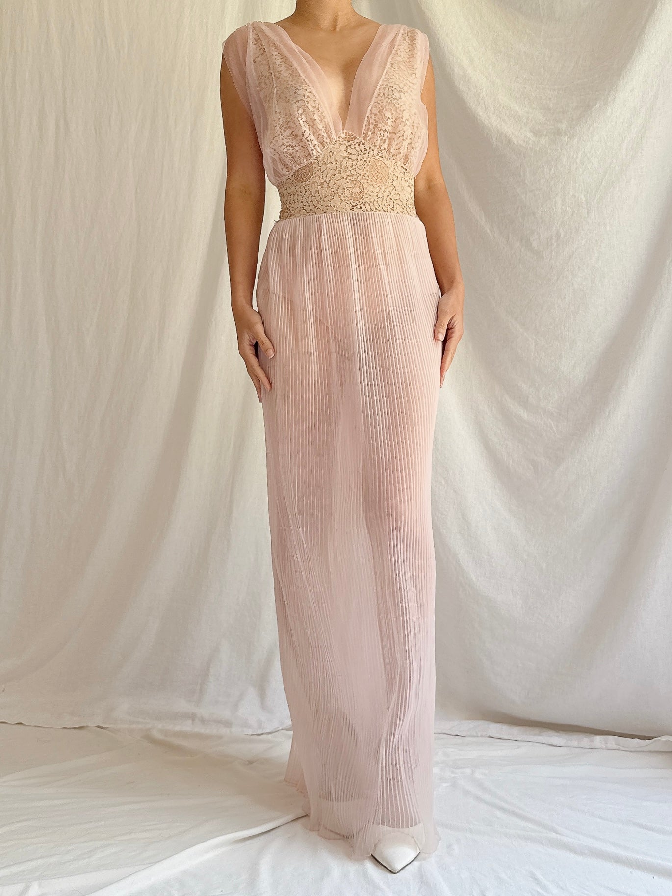 1959s Crystal Pleated Slip Gown - S/M