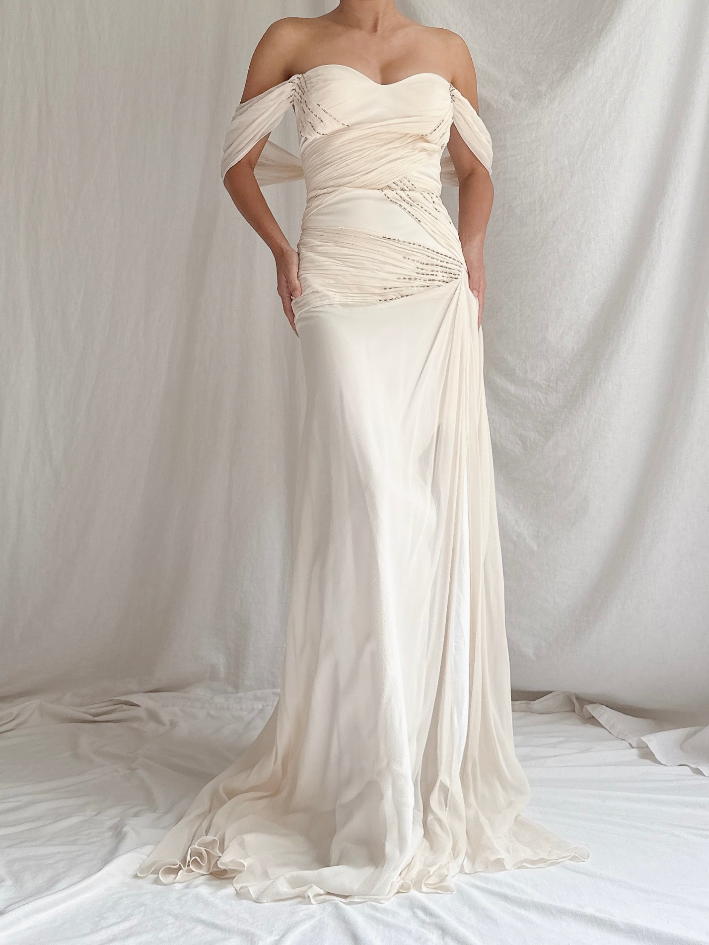 Vintage Silk Draped Shoulder Dress - M/L