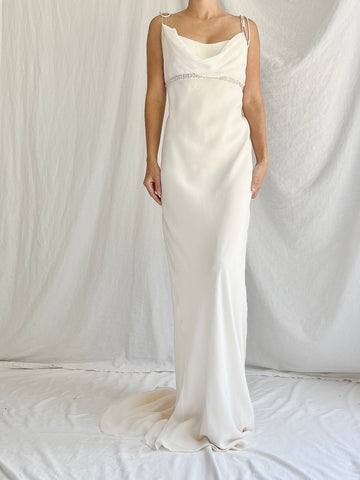 90s/00s Monique Llhuilier Silk Bias Gown - M-8