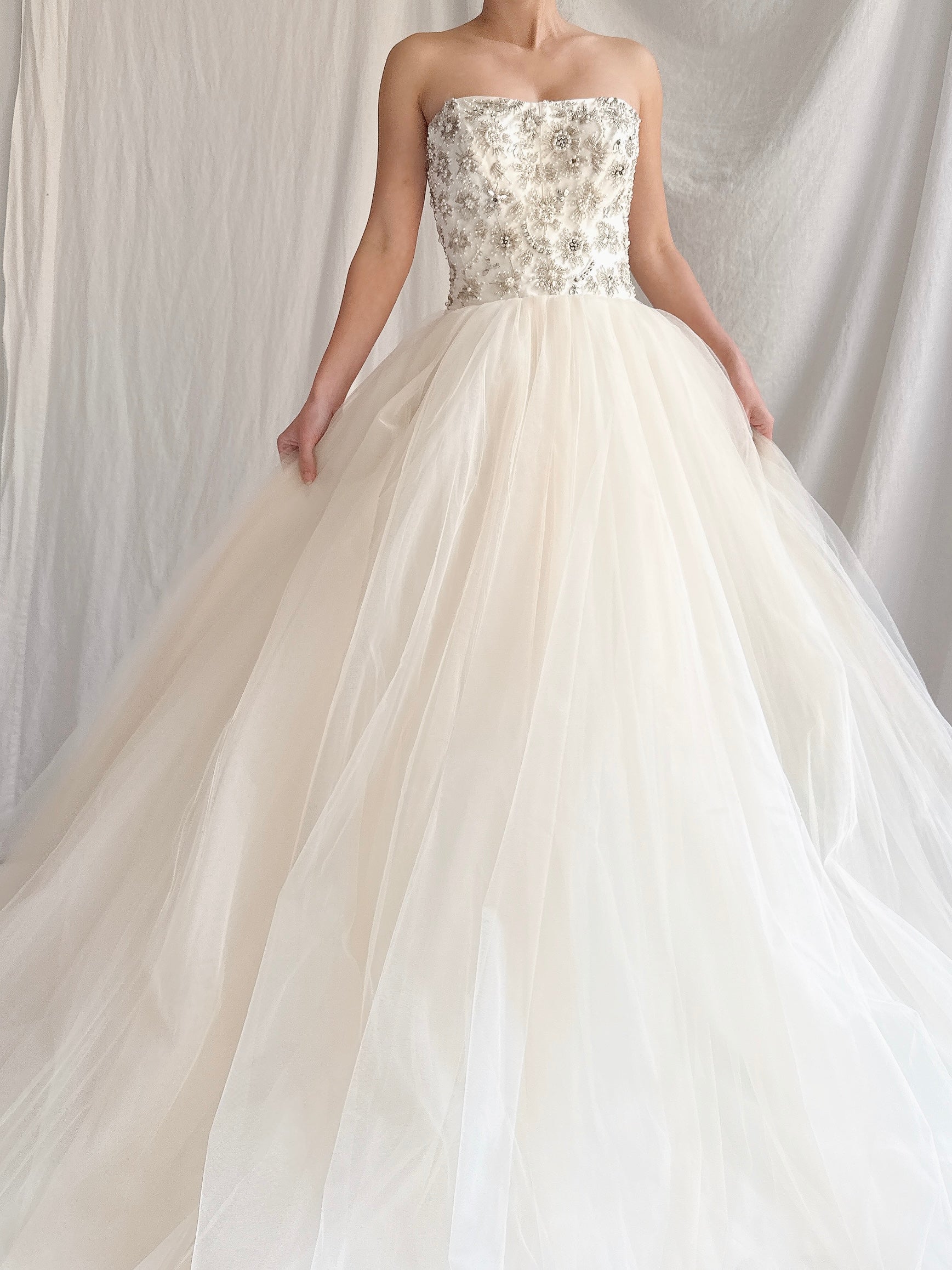 Vintage Strapless Tulle Gown - S