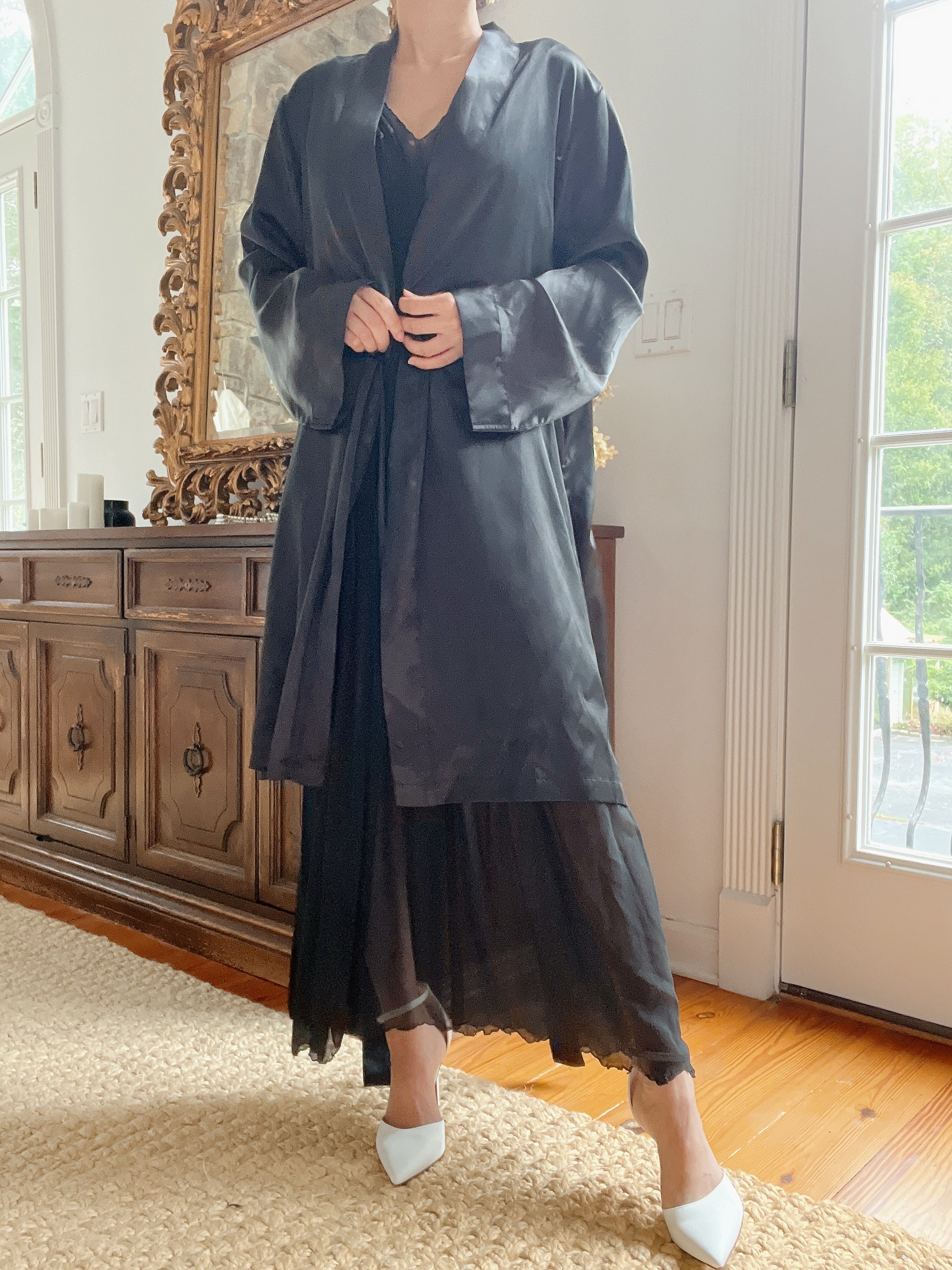 1990s Black Satin Duster - M