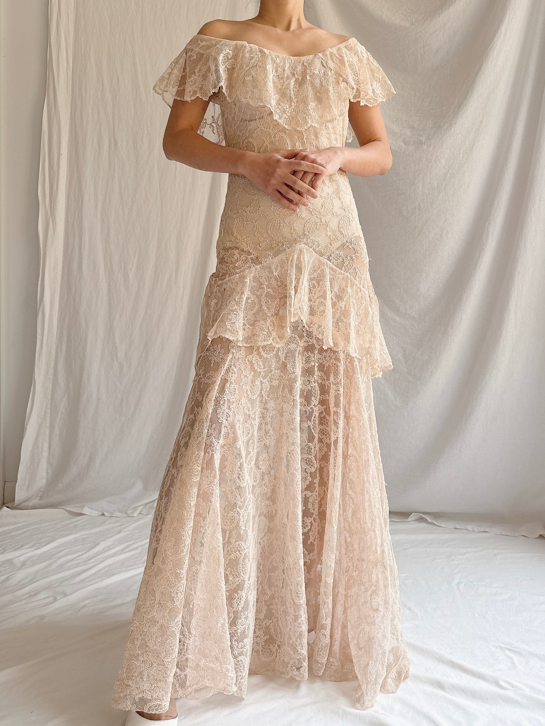 1930s Ecru Lace Dress - XXS