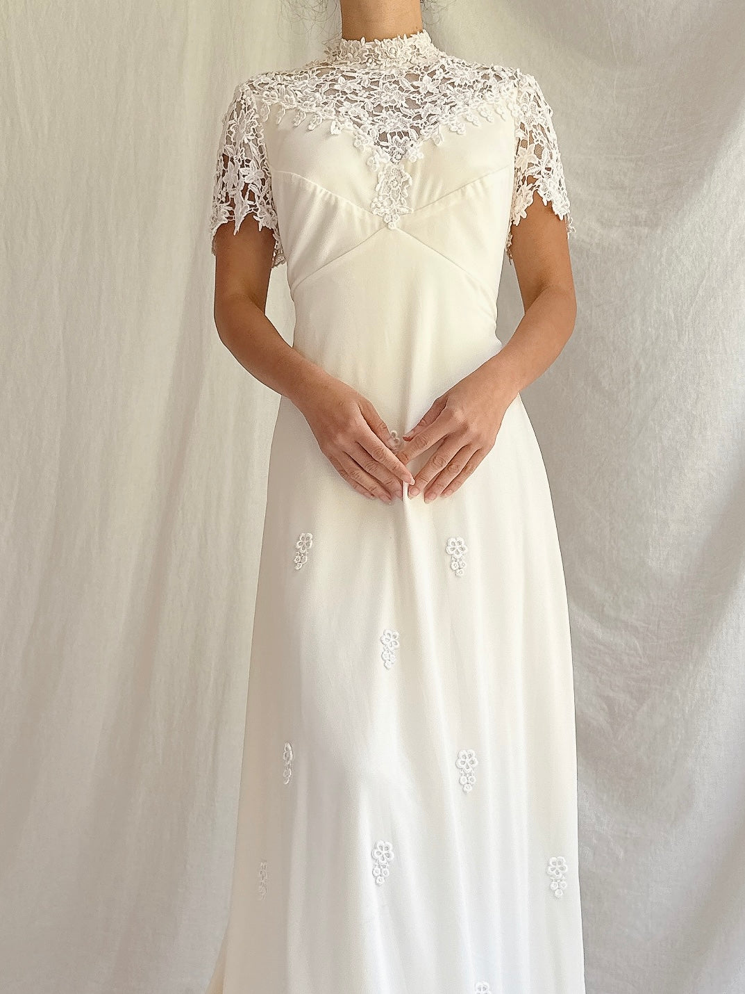 1960s High Neck Jersey Gown - S
